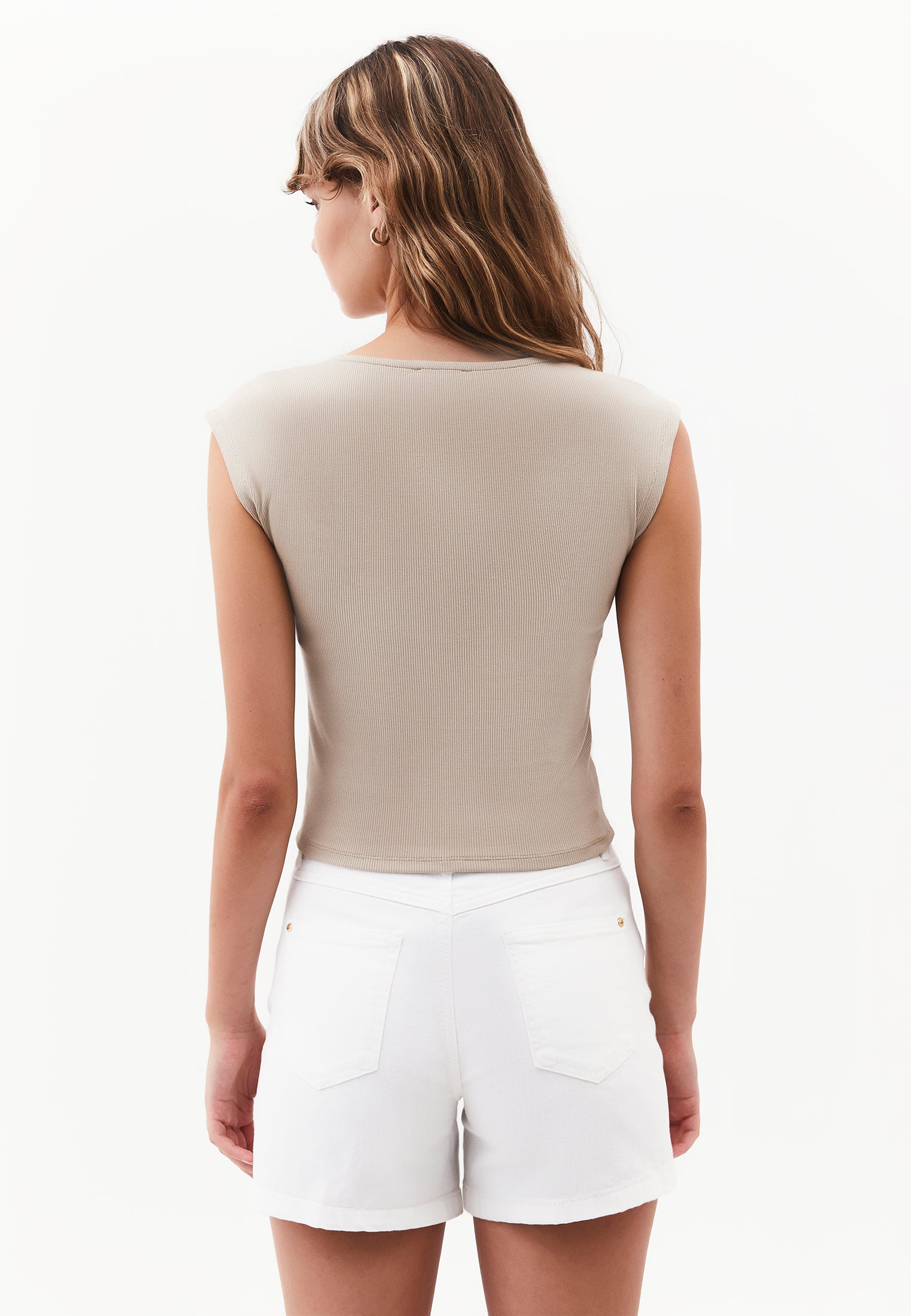 V Neck Short Sleeve T-Shirt - PLAZA TAUPE