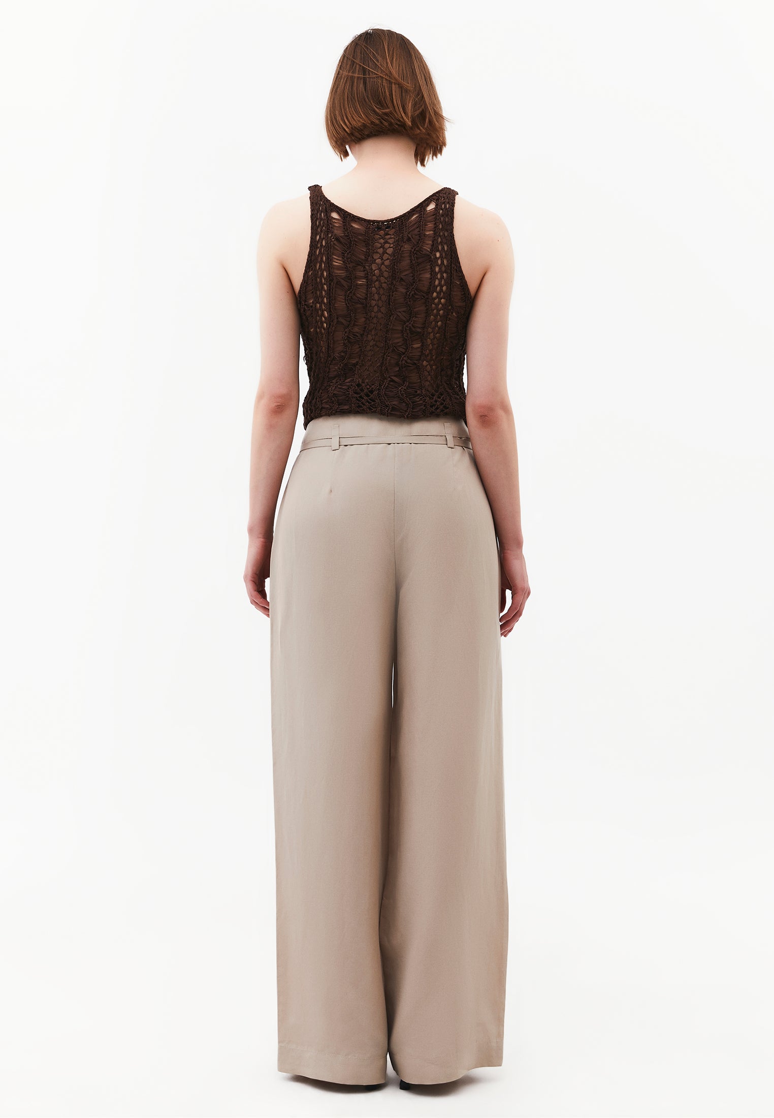 Straight Leg Pants With Belt Detail - PLAZA TAUPE