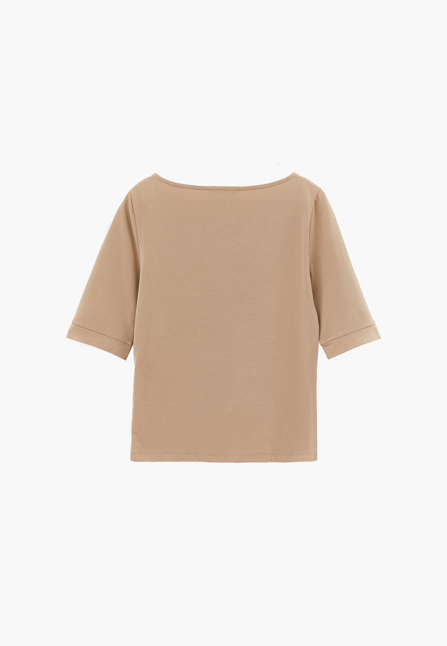 Boat Neck Half Sleeve Bodycon T-Shirt - PLAZA TAUPE