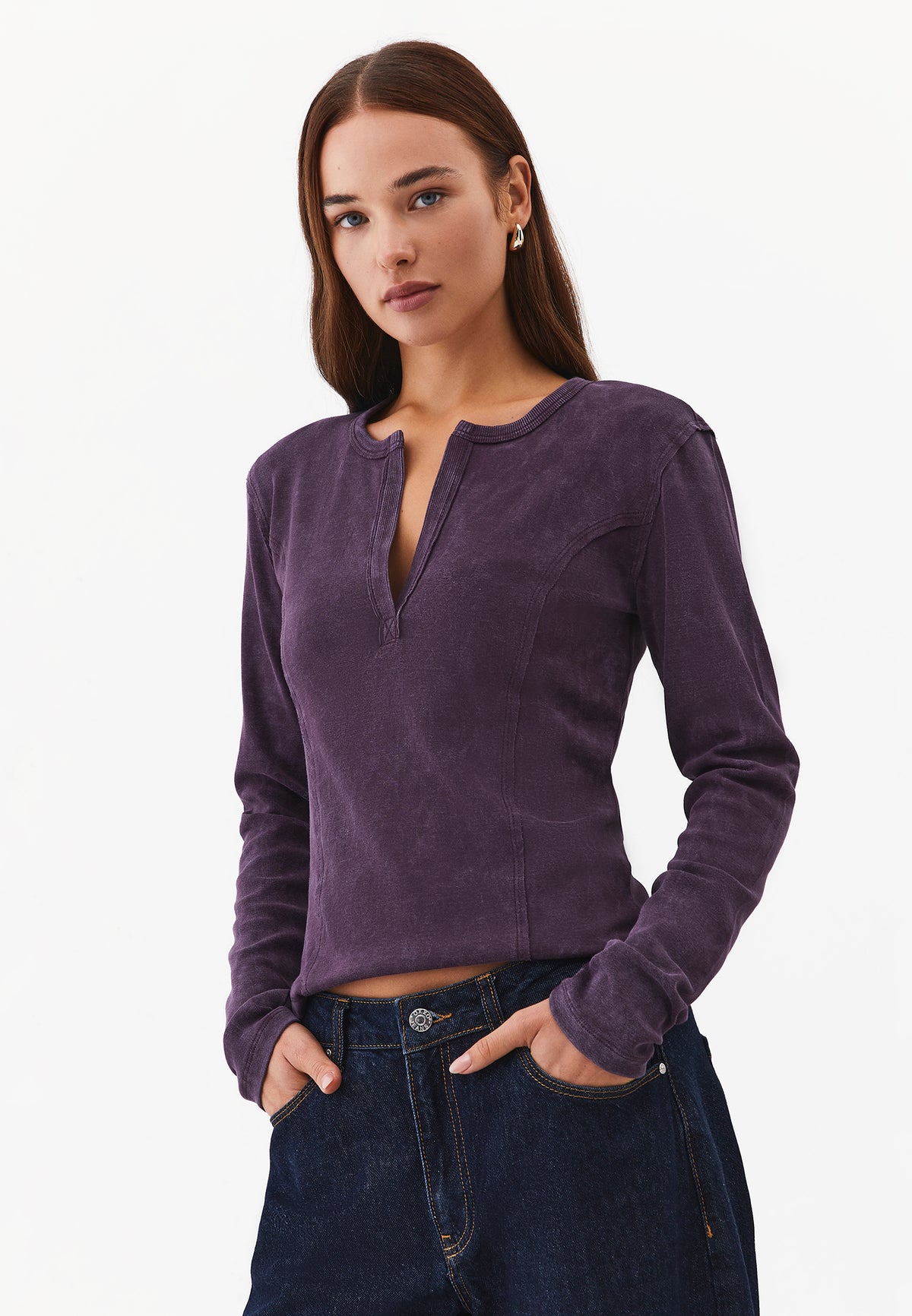 V-Neck Cut-Out Long Sleeve T-Shirt - PLUM PERFECT