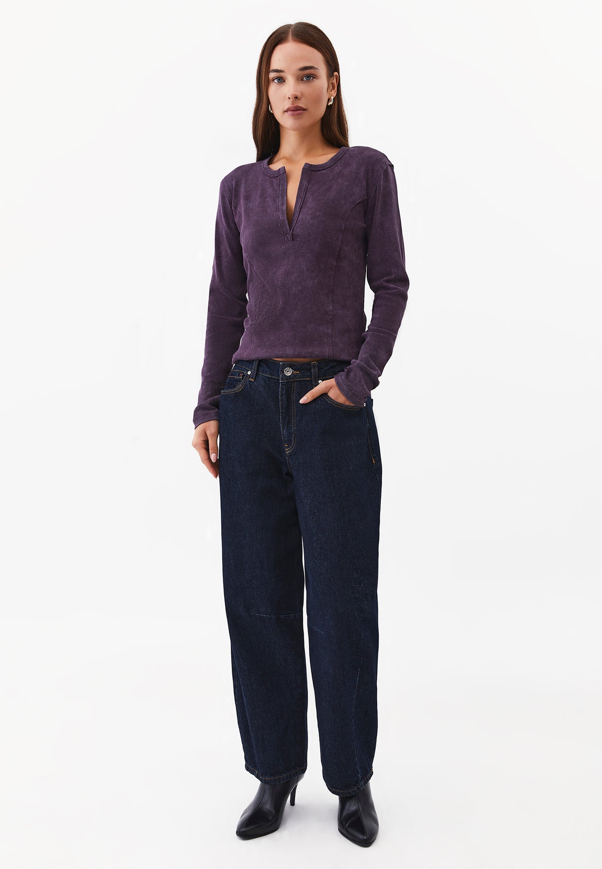 V-Neck Cut-Out Long Sleeve T-Shirt - PLUM PERFECT
