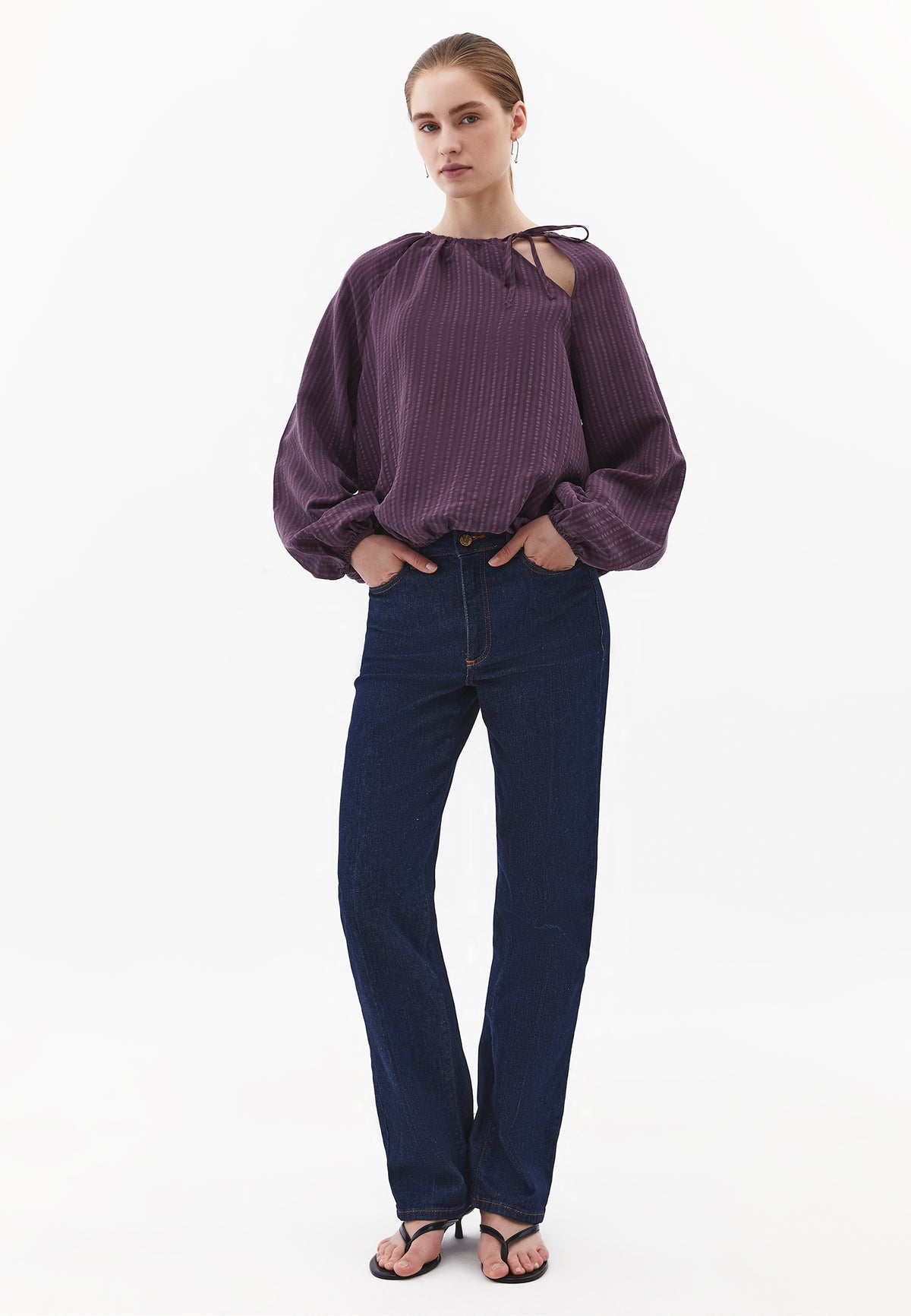 Balloon Shape High Neck Long Sleeve Blouse - PLUM PERFECT