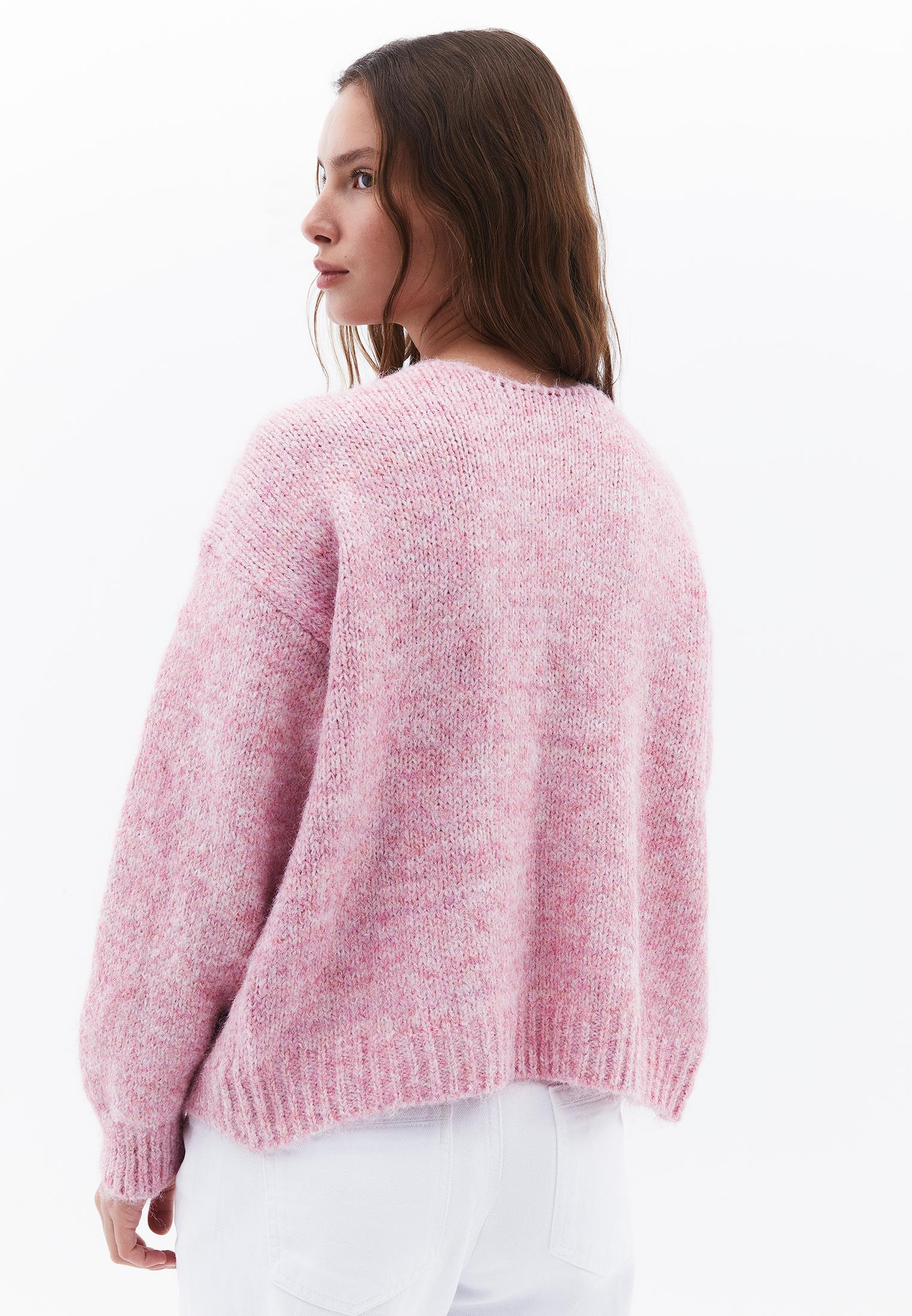 Bow Detailed V Neck Long Sleeve Cardigan - POLIGNAC MELANGE