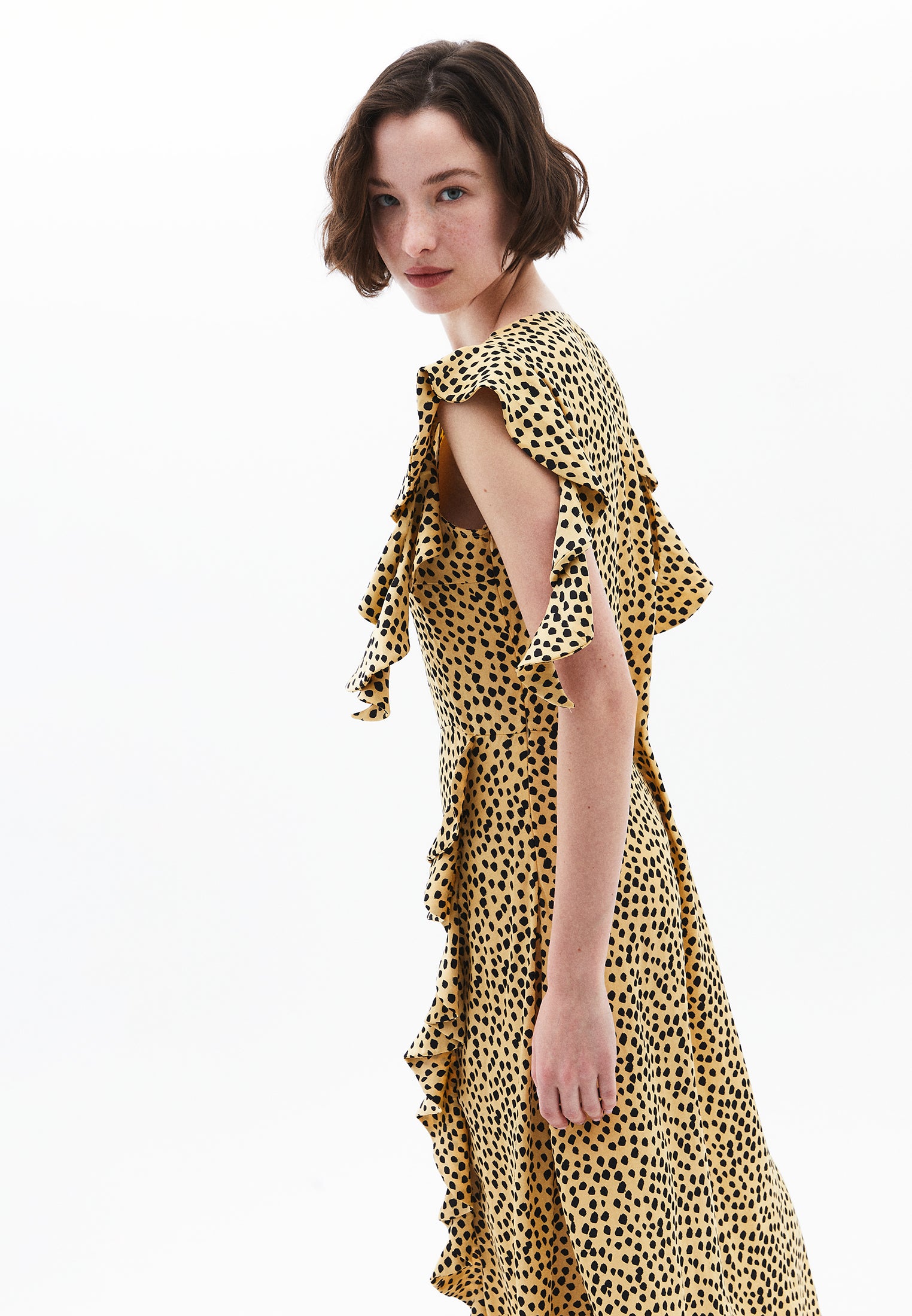Ruffle Detailed Maxi Dress - POLKA DOT COMB