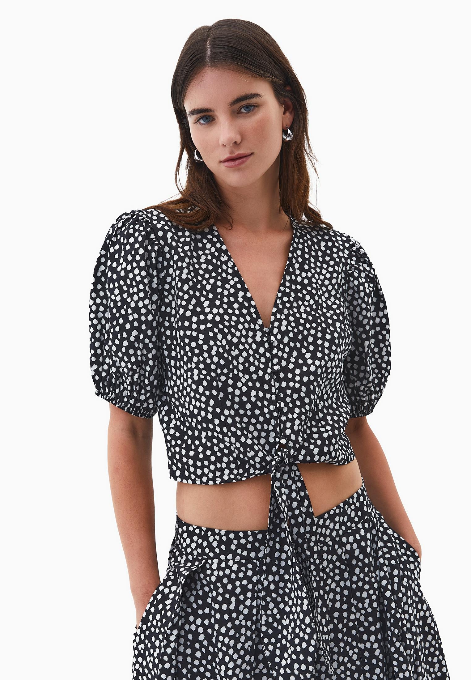 Printed Tie Blouse - POLKA DOT