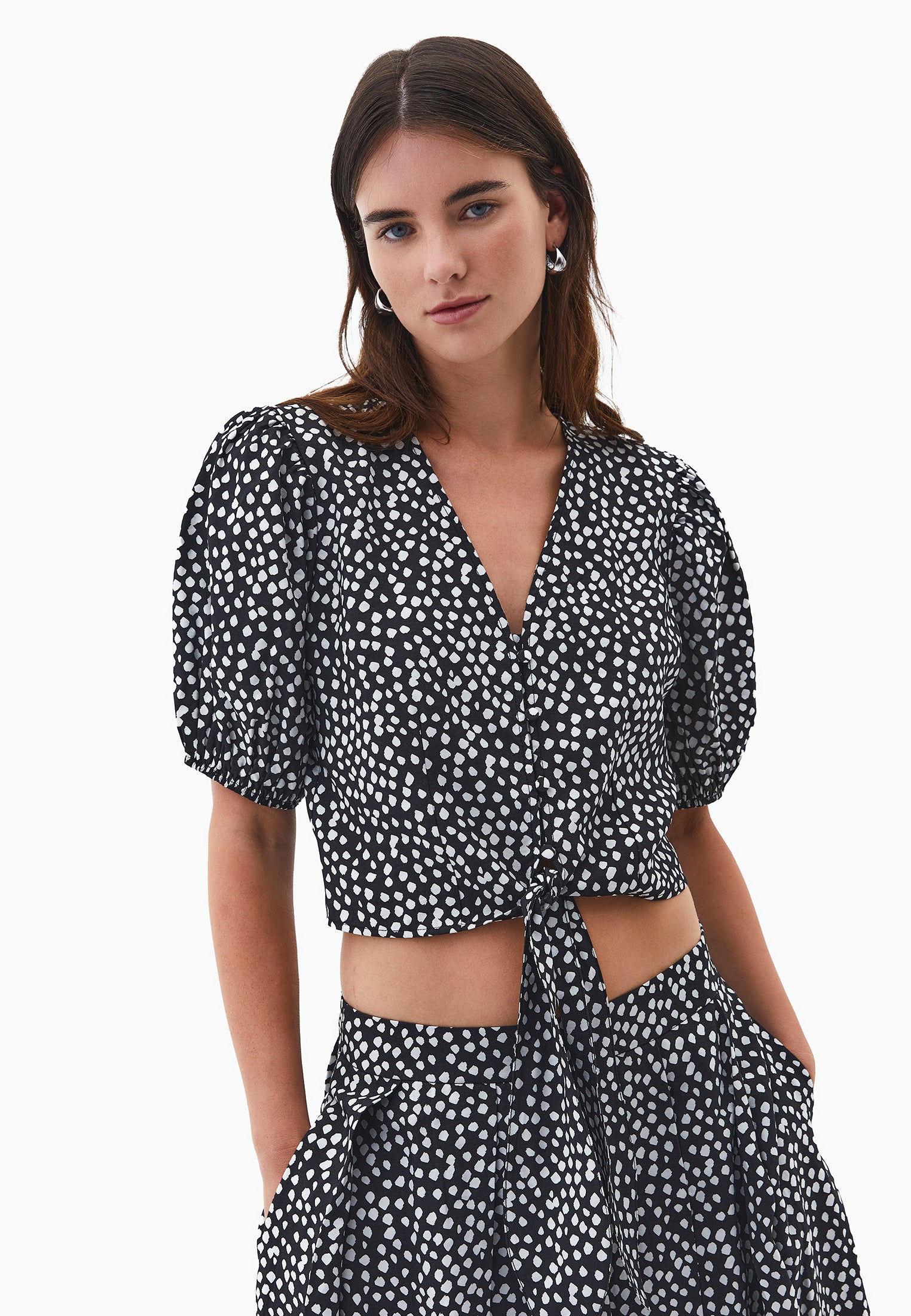 Printed Tie Blouse - POLKA DOT