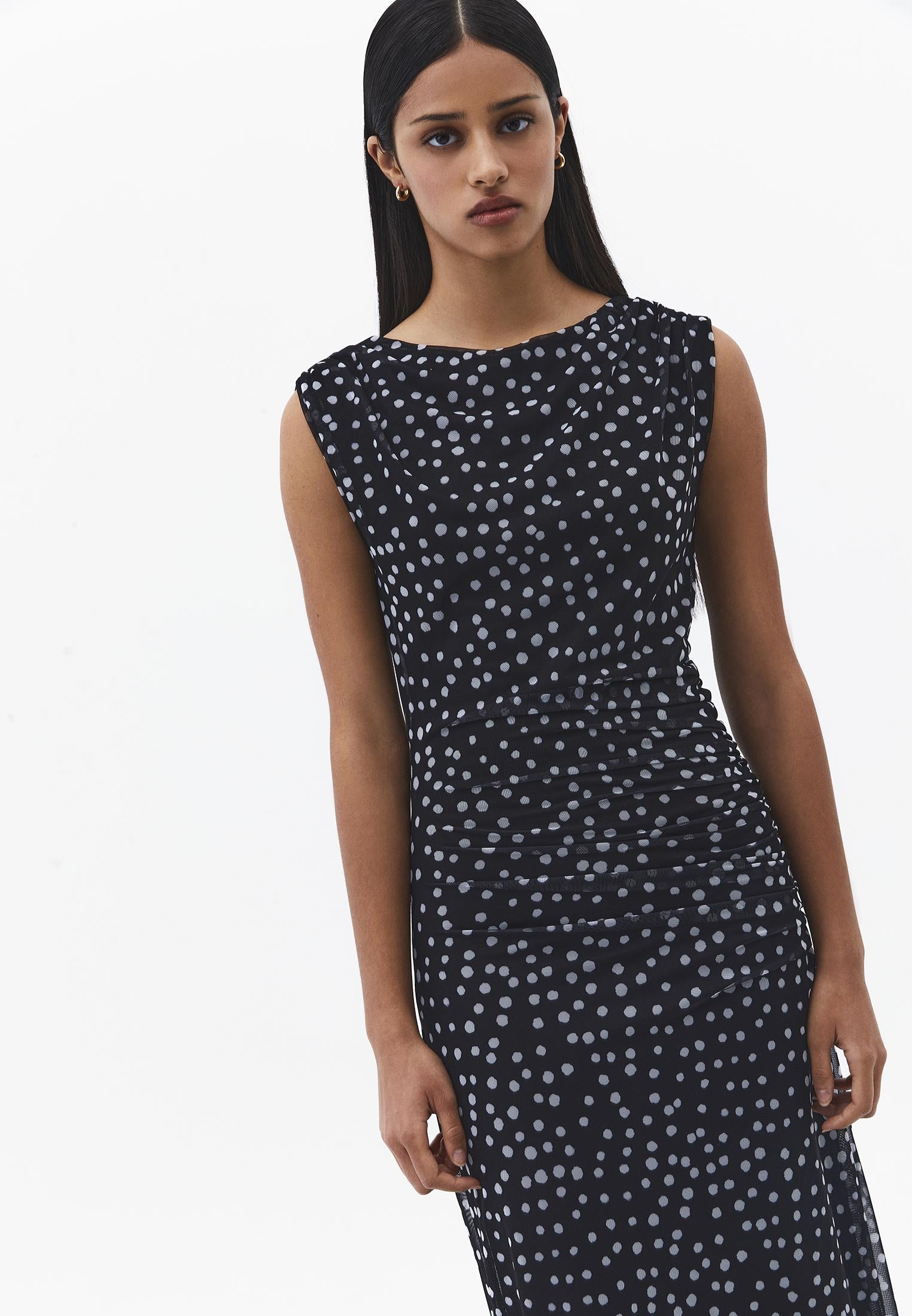 Bodycon Off Shoulder Ruched Long Dress - POLKA DOT