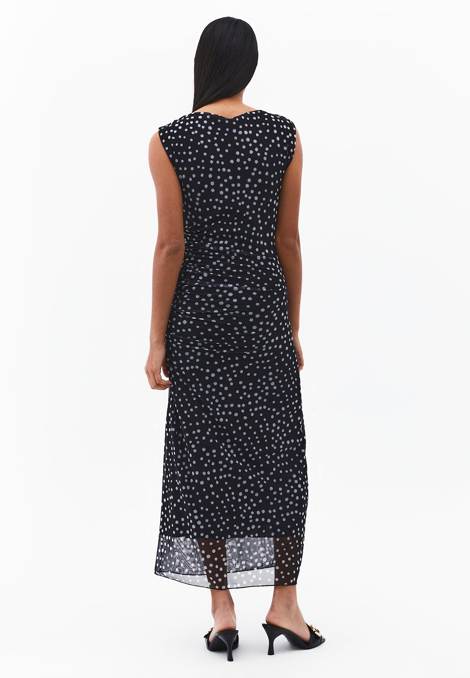 Bodycon Off Shoulder Ruched Long Dress - POLKA DOT