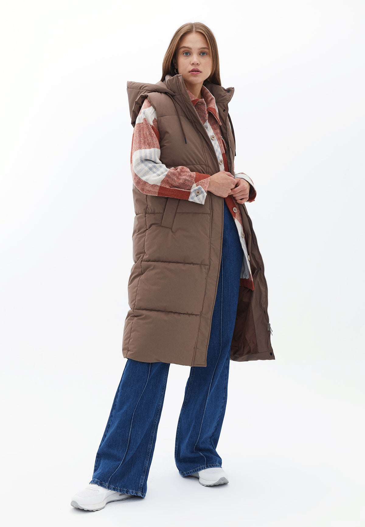 Hooded Midi Vest - PORTABELLA