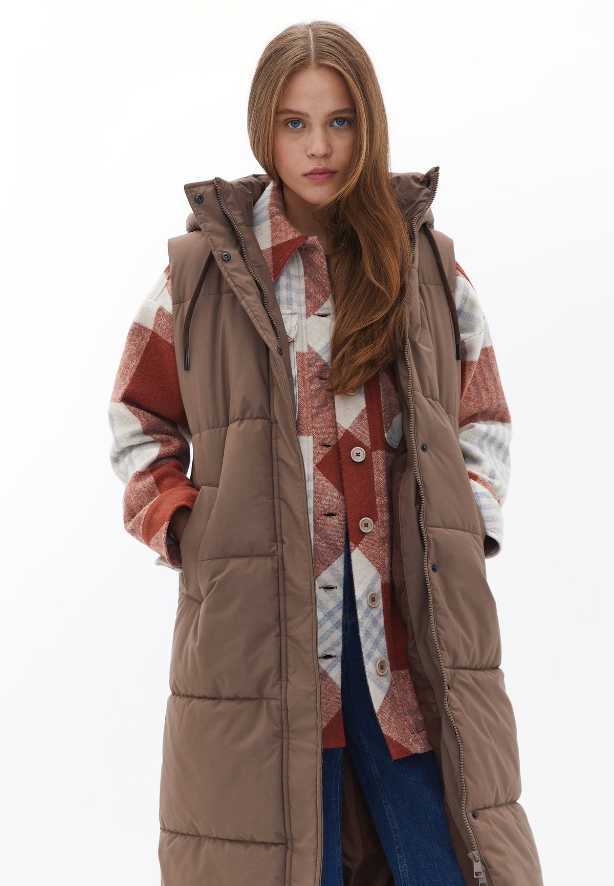Hooded Midi Vest - PORTABELLA