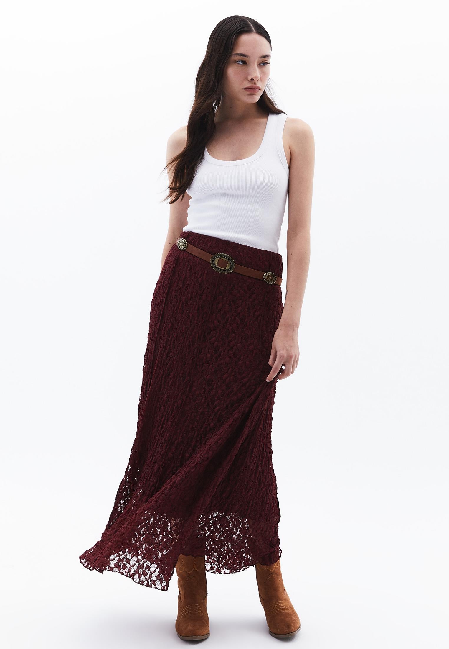 High Waist Elastic Long A-Line Skirt - PORT ROYALE