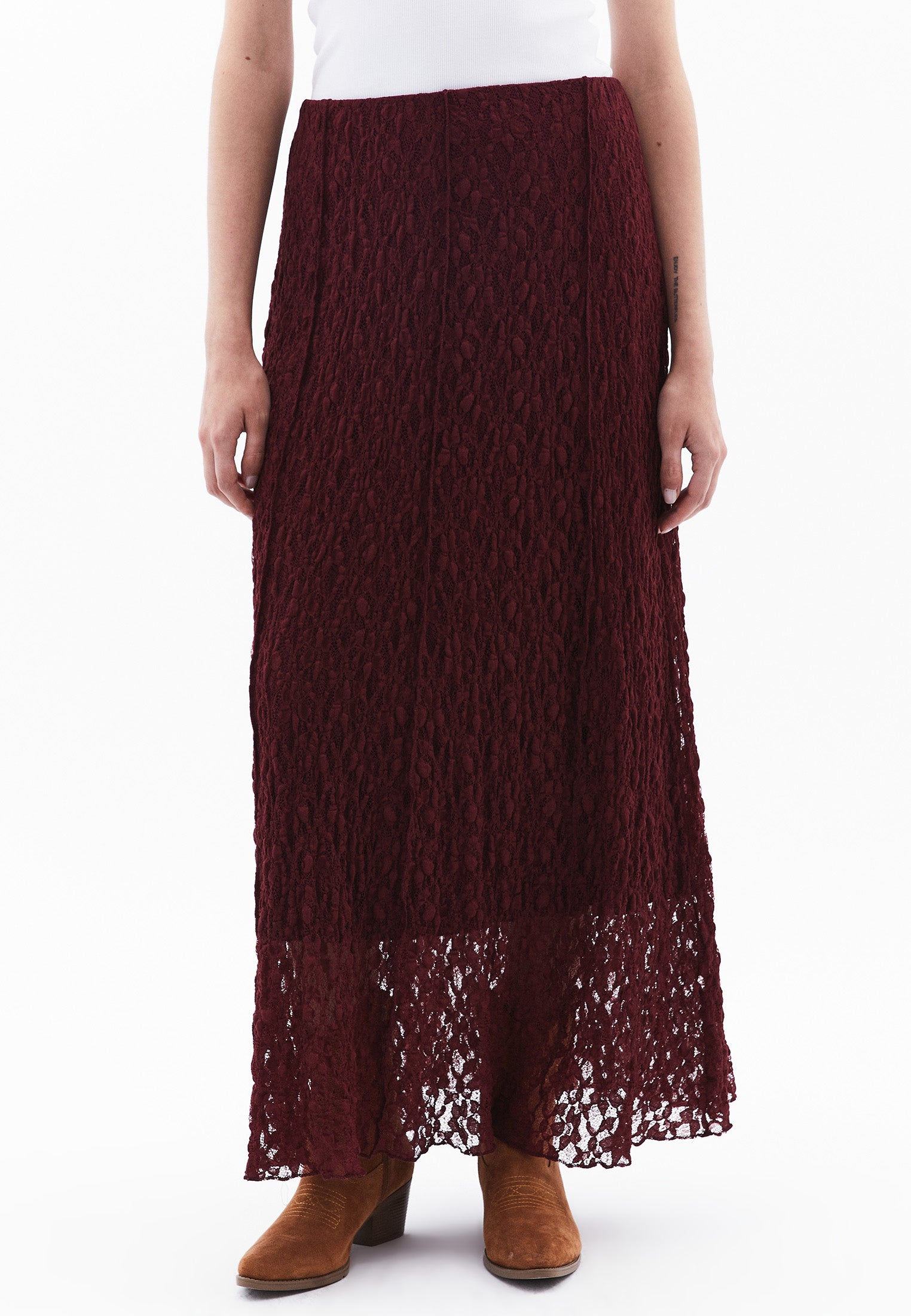 High Waist Elastic Long A-Line Skirt - PORT ROYALE
