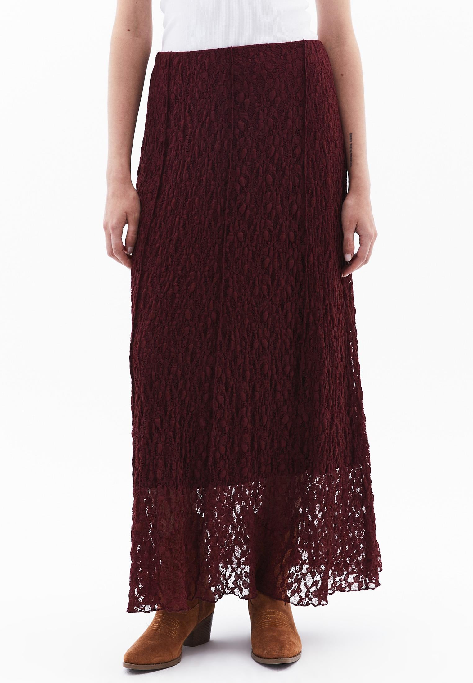 High Waist Elastic Long A-Line Skirt - PORT ROYALE