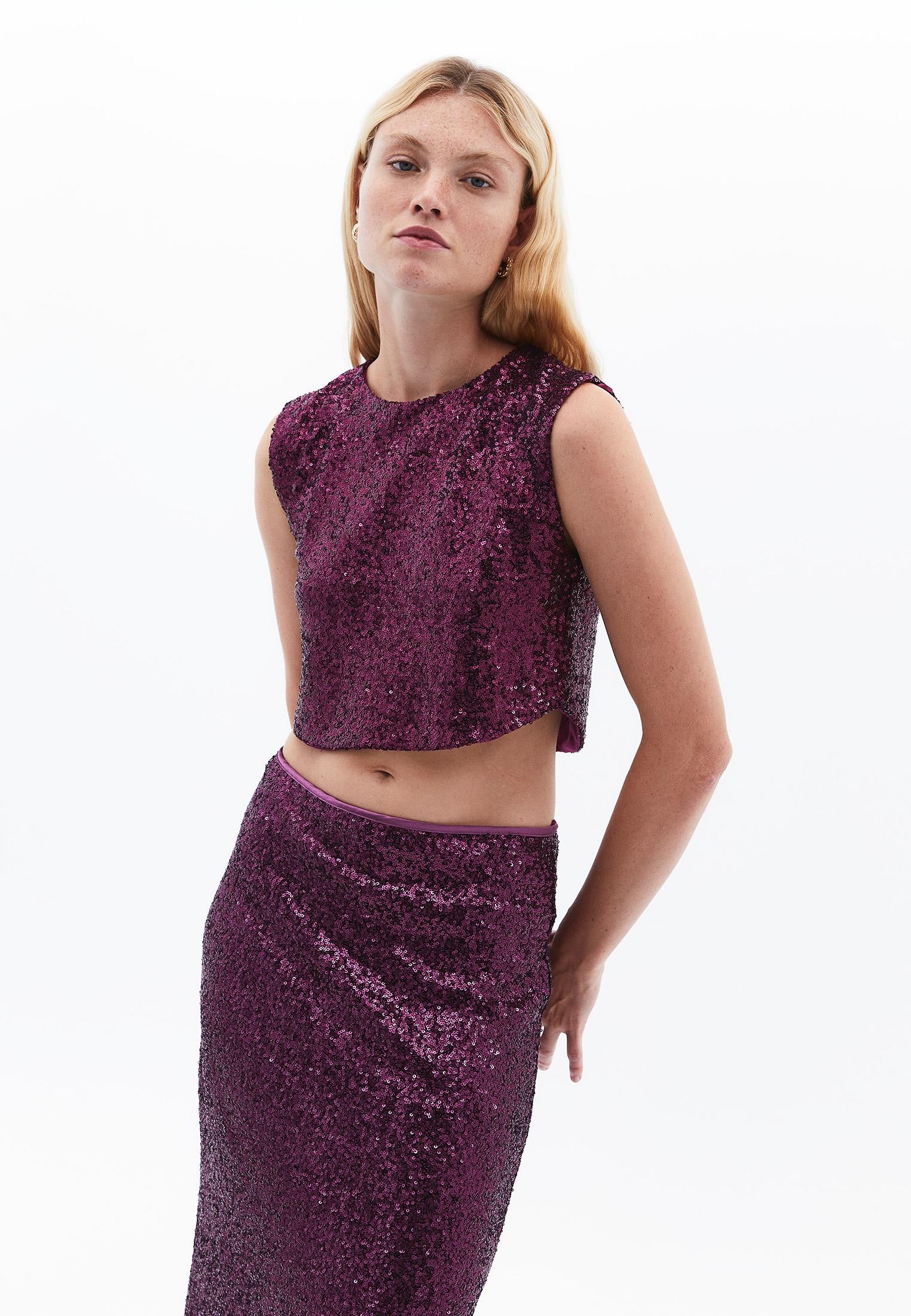 Asymmetric Blouse With Sequin Detail - POTENT PURPLE