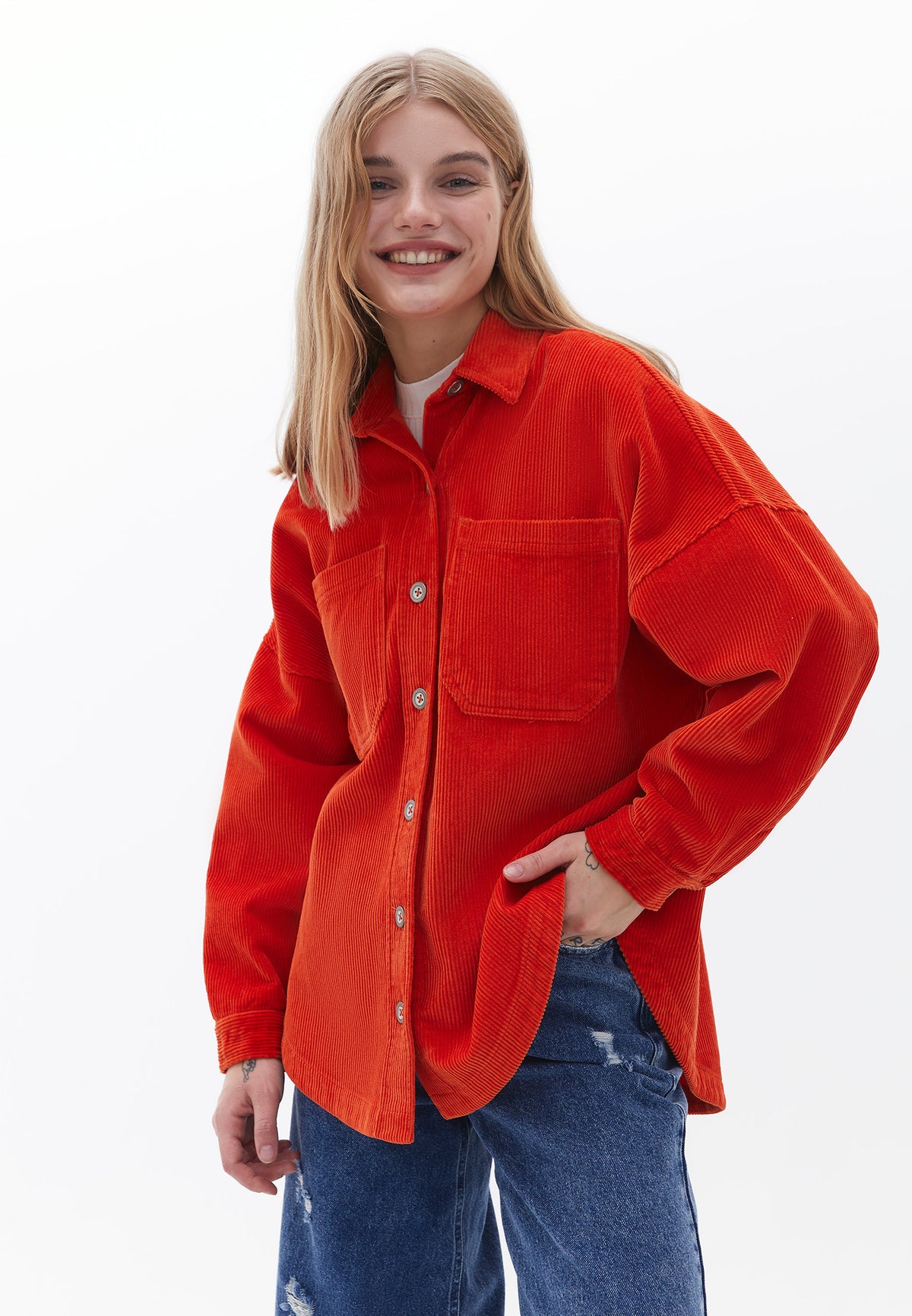 Oversize Shirt With Pocket Detail - PUREED PUMPKIN