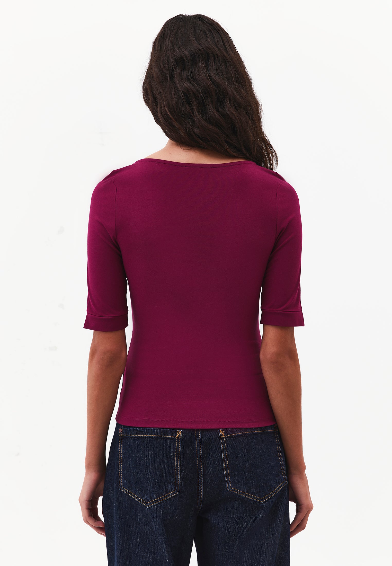 Boat Neck Half Sleeve Bodycon T-Shirt - PURPLE POTION