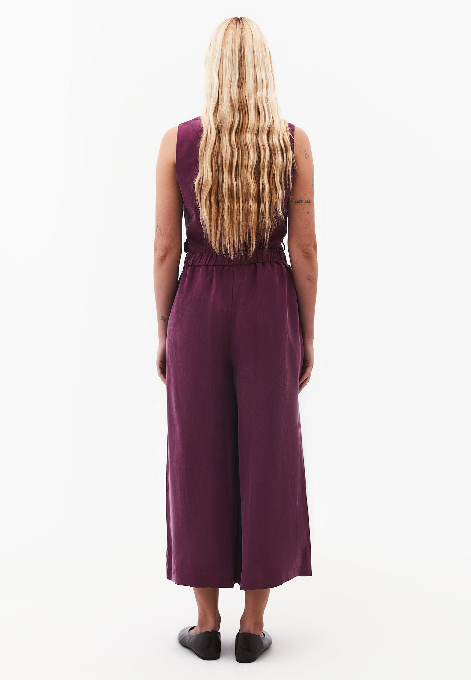 Wide Leg High Waist Trousers with Pleat Details - PURPLE POTION