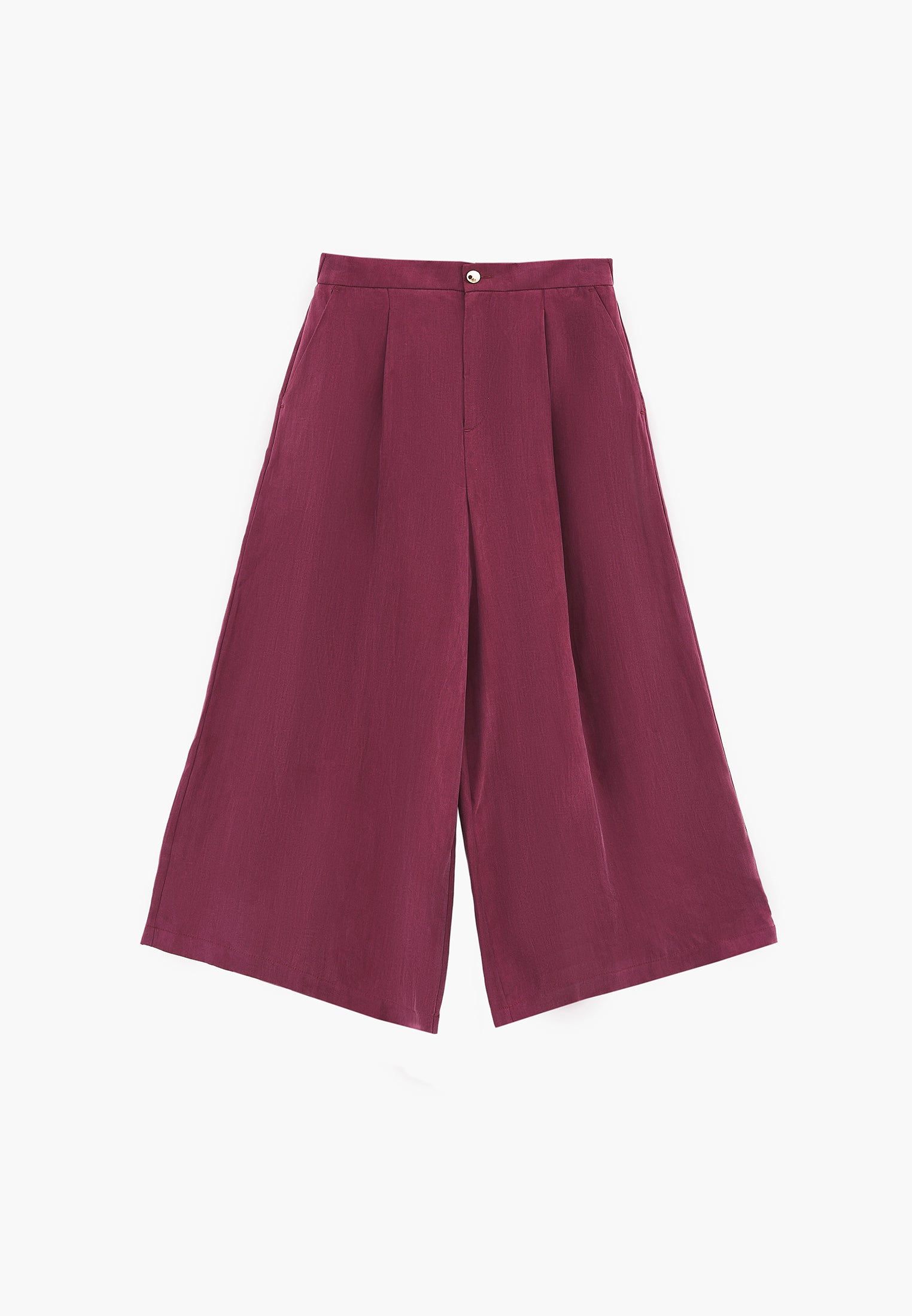 Wide Leg High Waist Trousers with Pleat Details - PURPLE POTION
