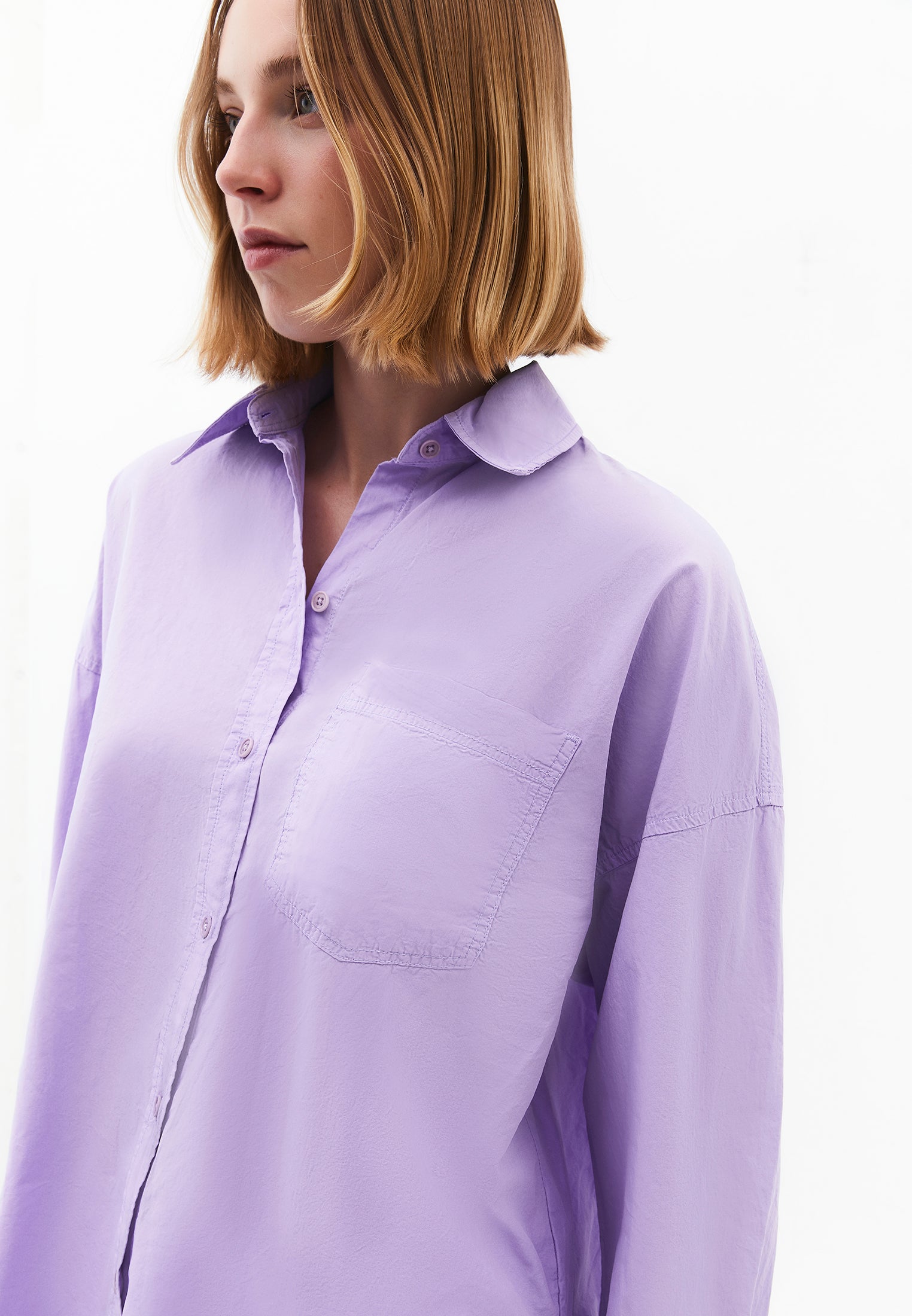 Oversized Long-Sleeve Shirt with Pocket Detail - PURPLE ROSE