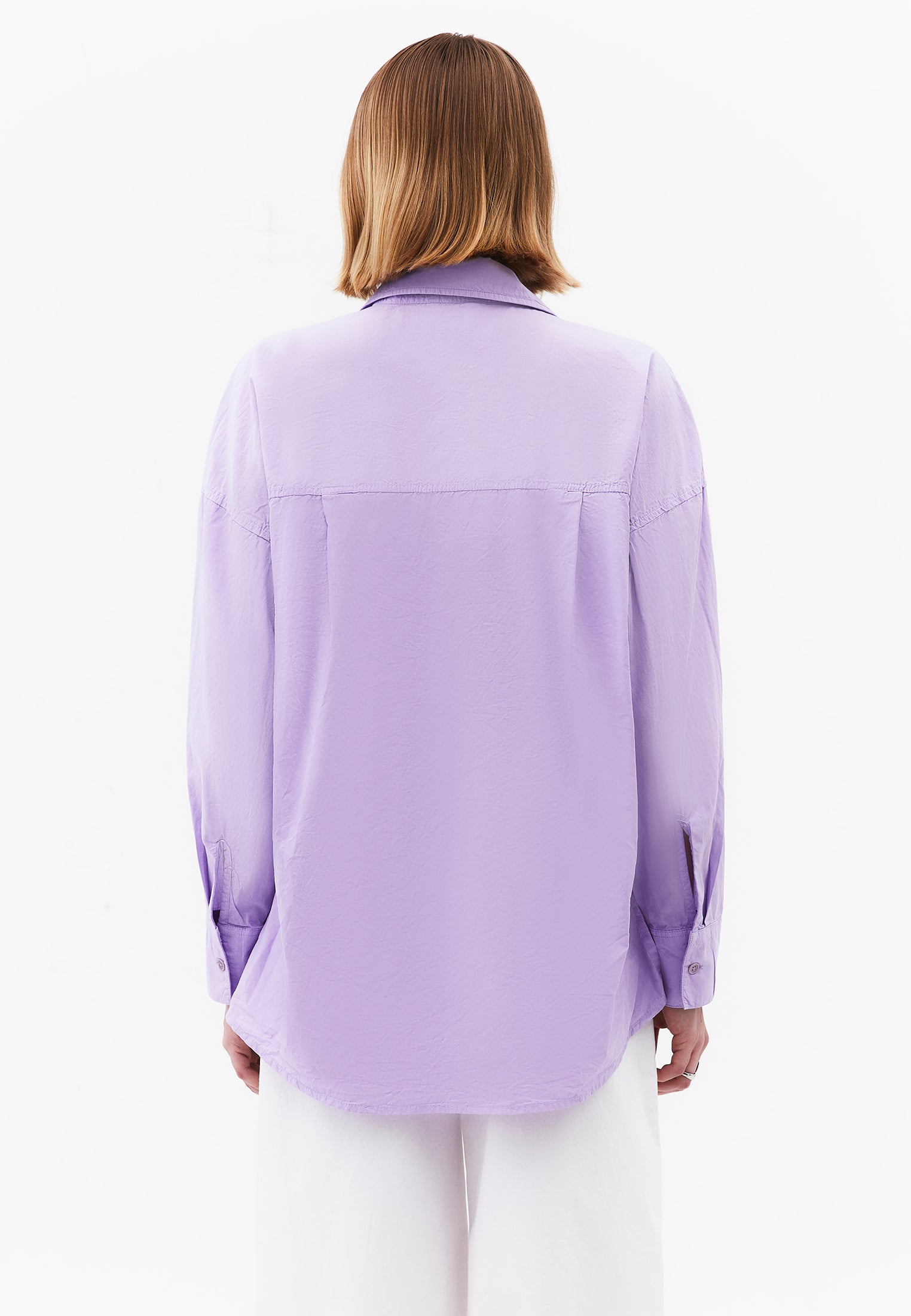 Oversized Long-Sleeve Shirt with Pocket Detail - PURPLE ROSE