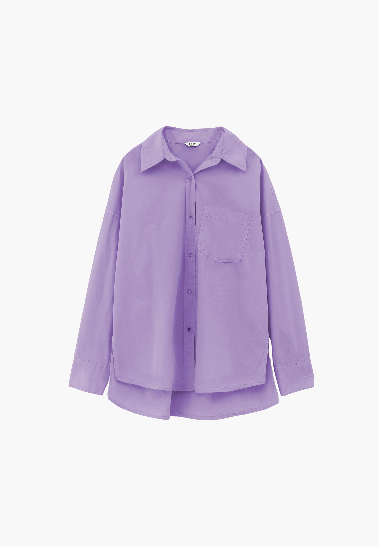 Oversized Long-Sleeve Shirt with Pocket Detail - PURPLE ROSE