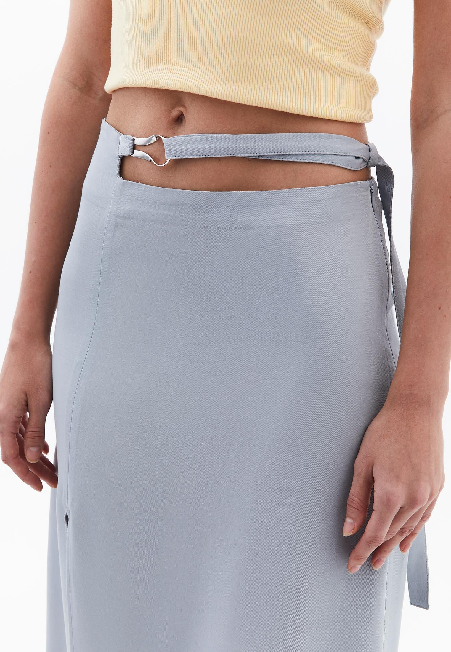 High Waist Buckle Slit Long Skirt - QUARRY