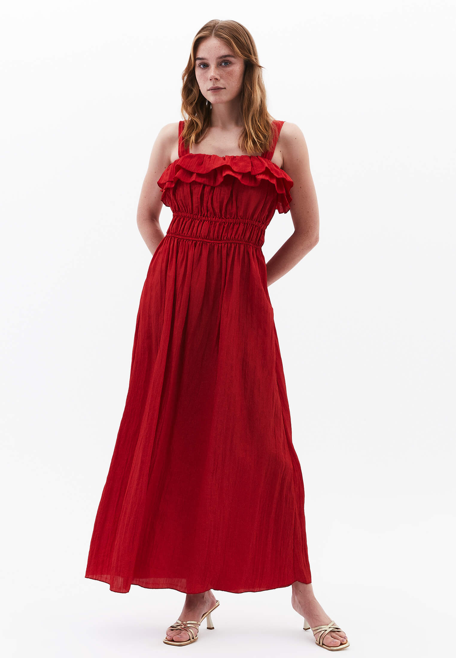 Wrinkled Look Dress - RACING RED
