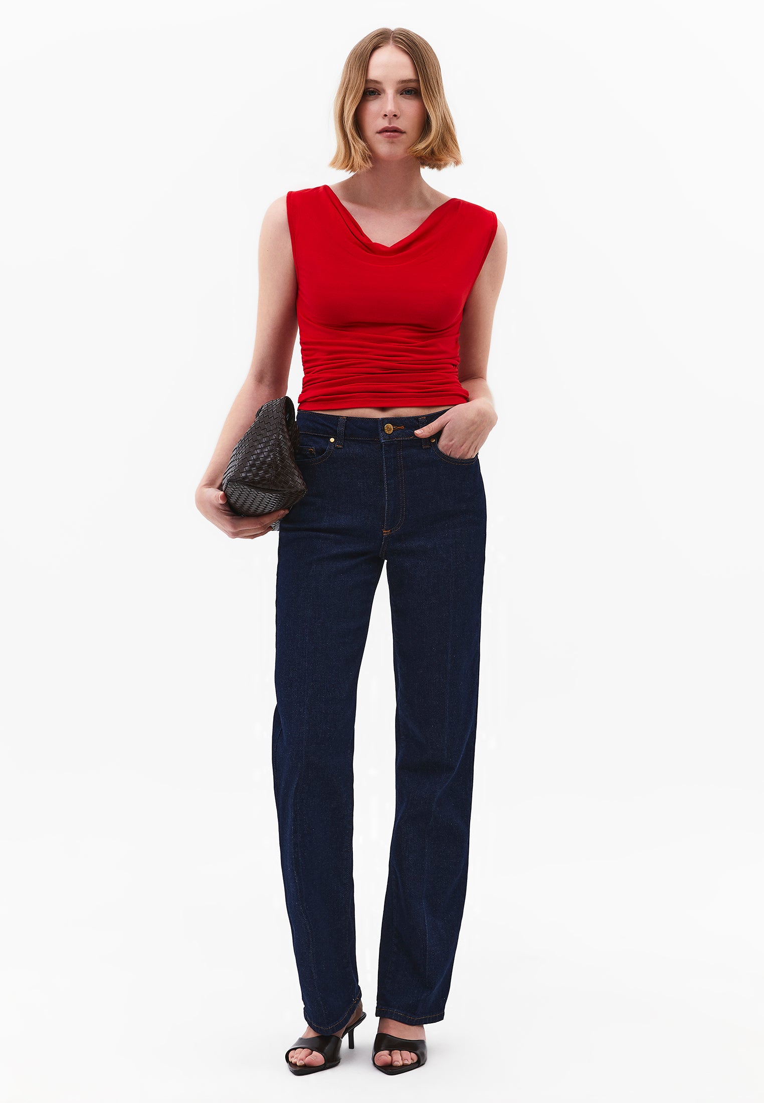 Cowl Neck Bodycon Tank Top - RACING RED