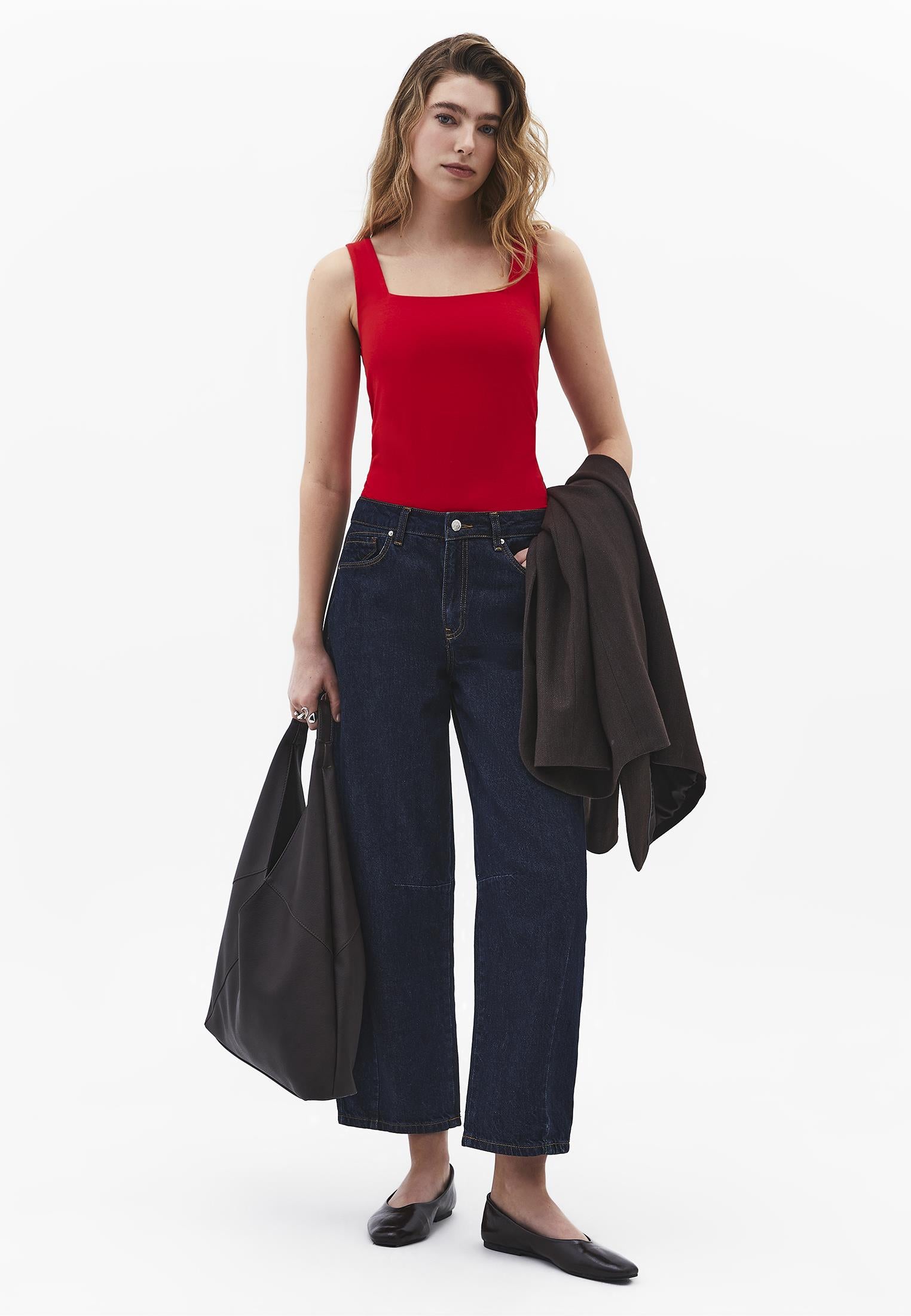 Square Neck Bodycon Tank Top - RACING RED