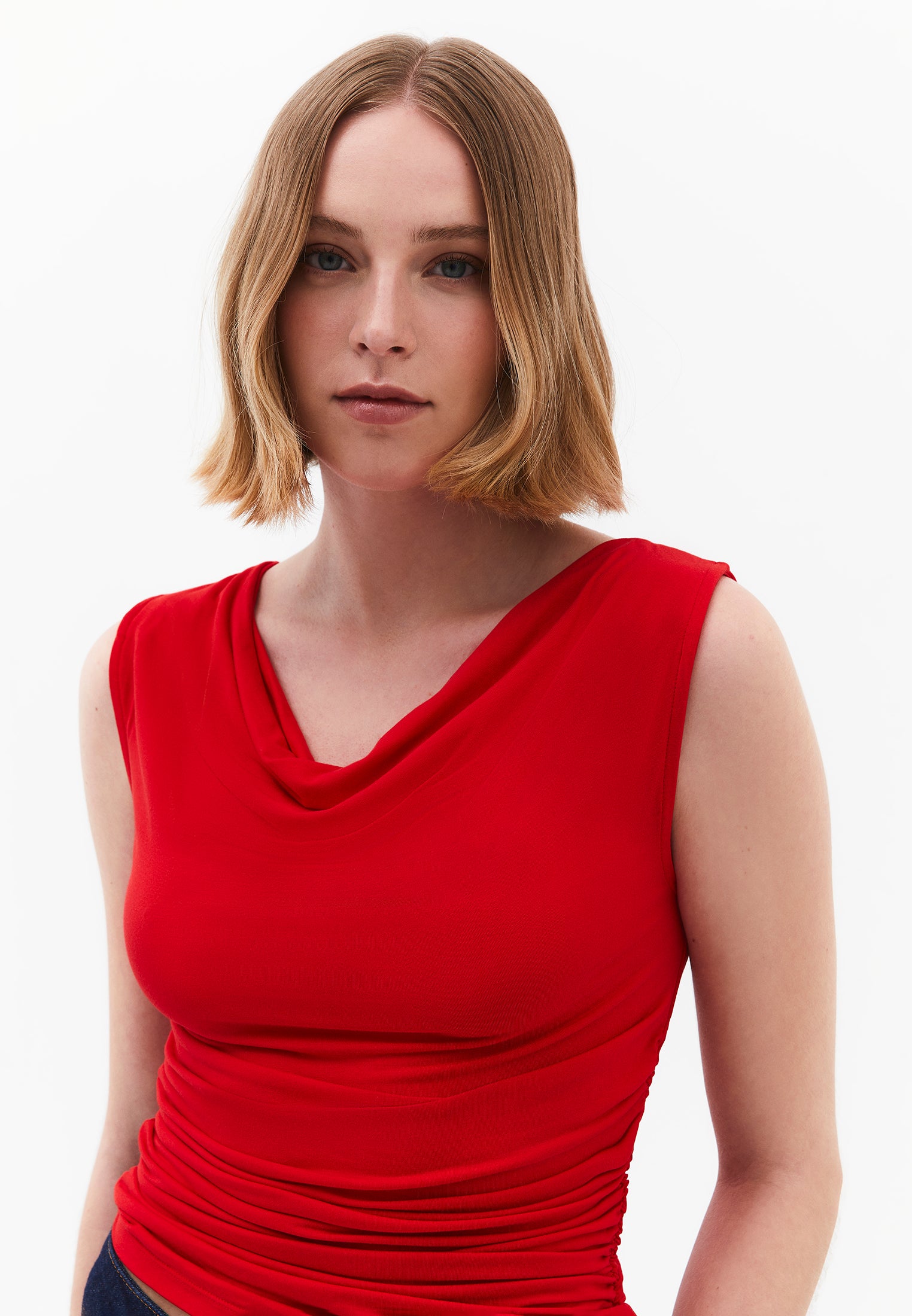 Cowl Neck Bodycon Tank Top - RACING RED