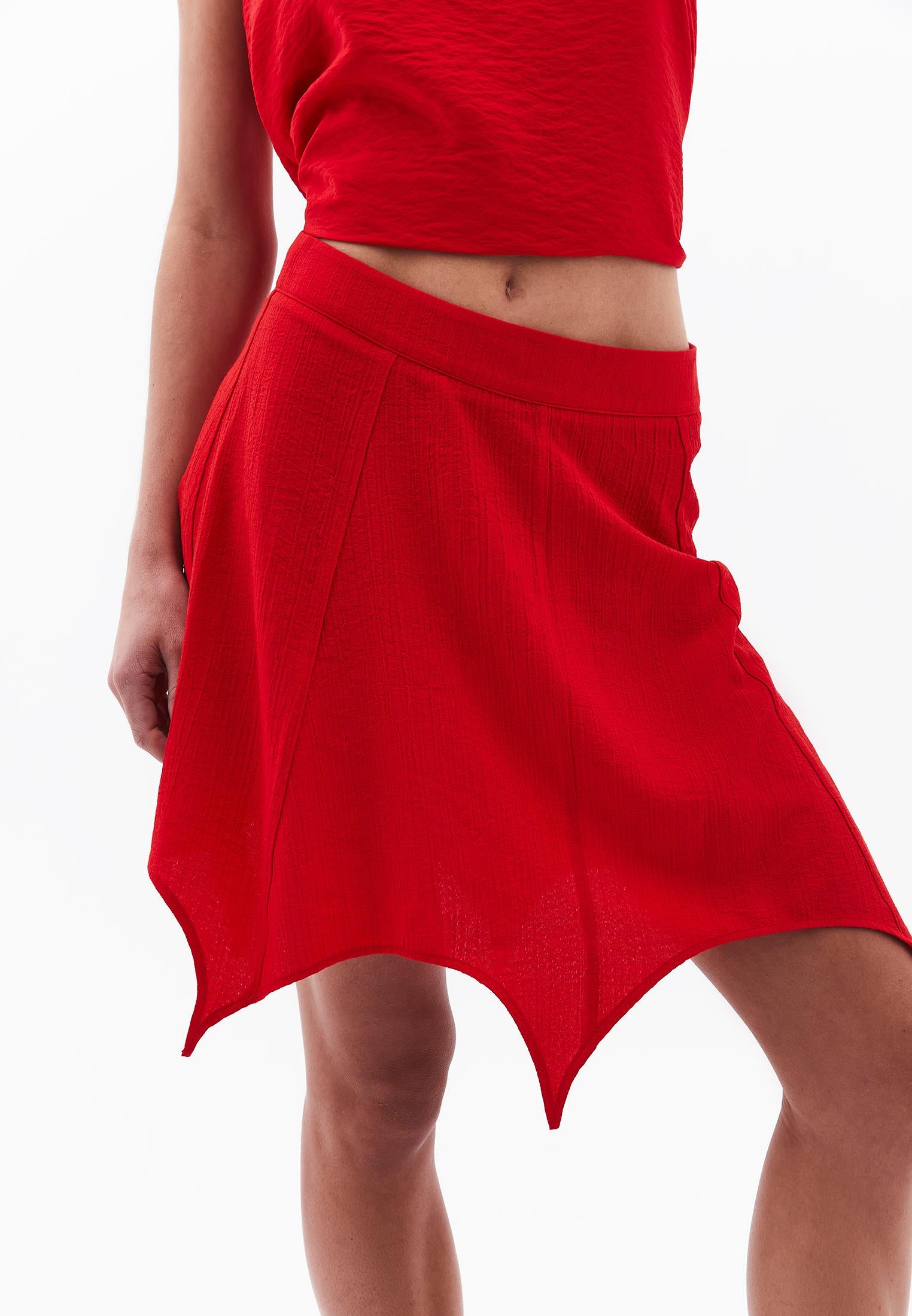 Flared Cut Short High Waist Skirt - RACING RED