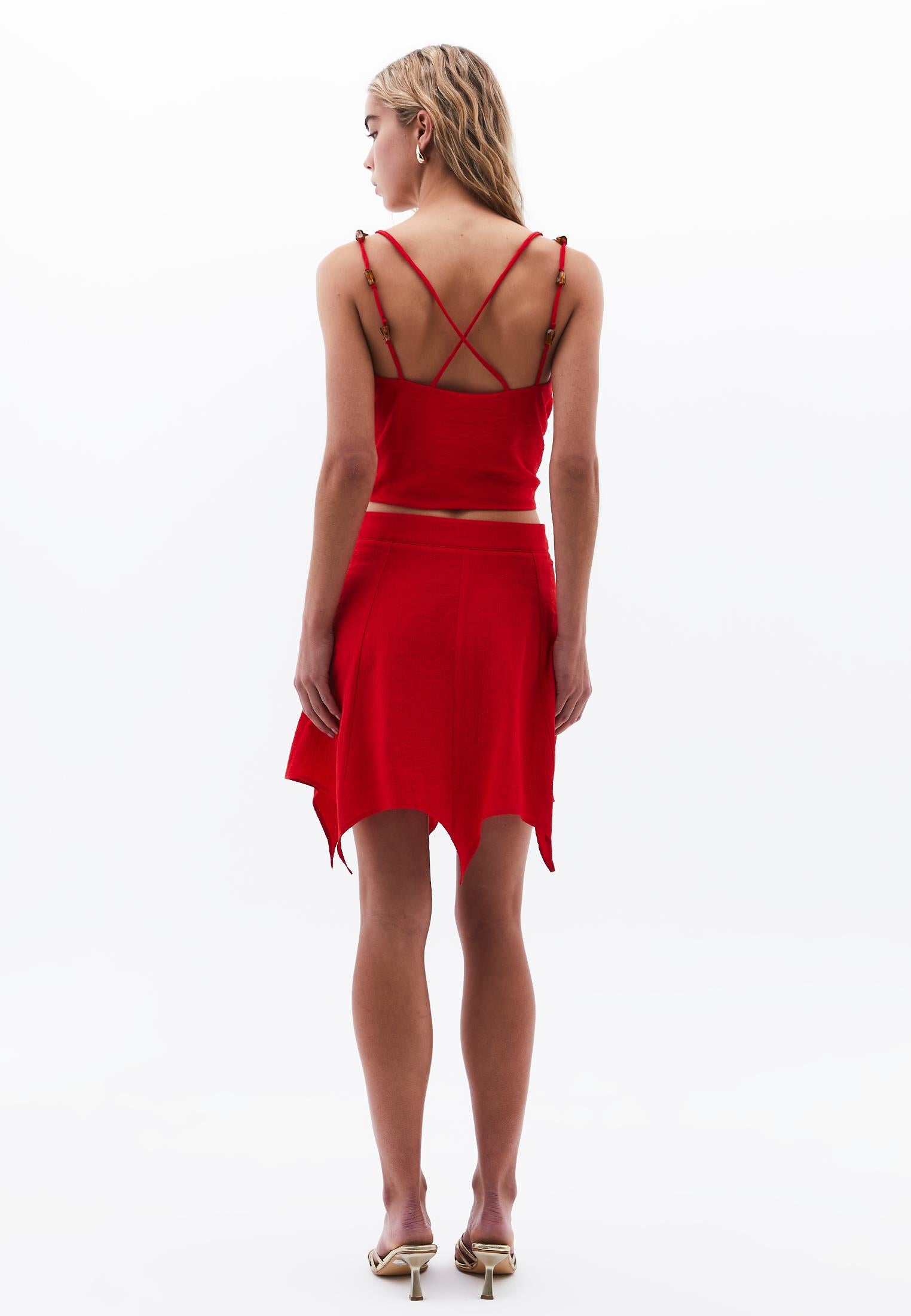 Flared Cut Short High Waist Skirt - RACING RED