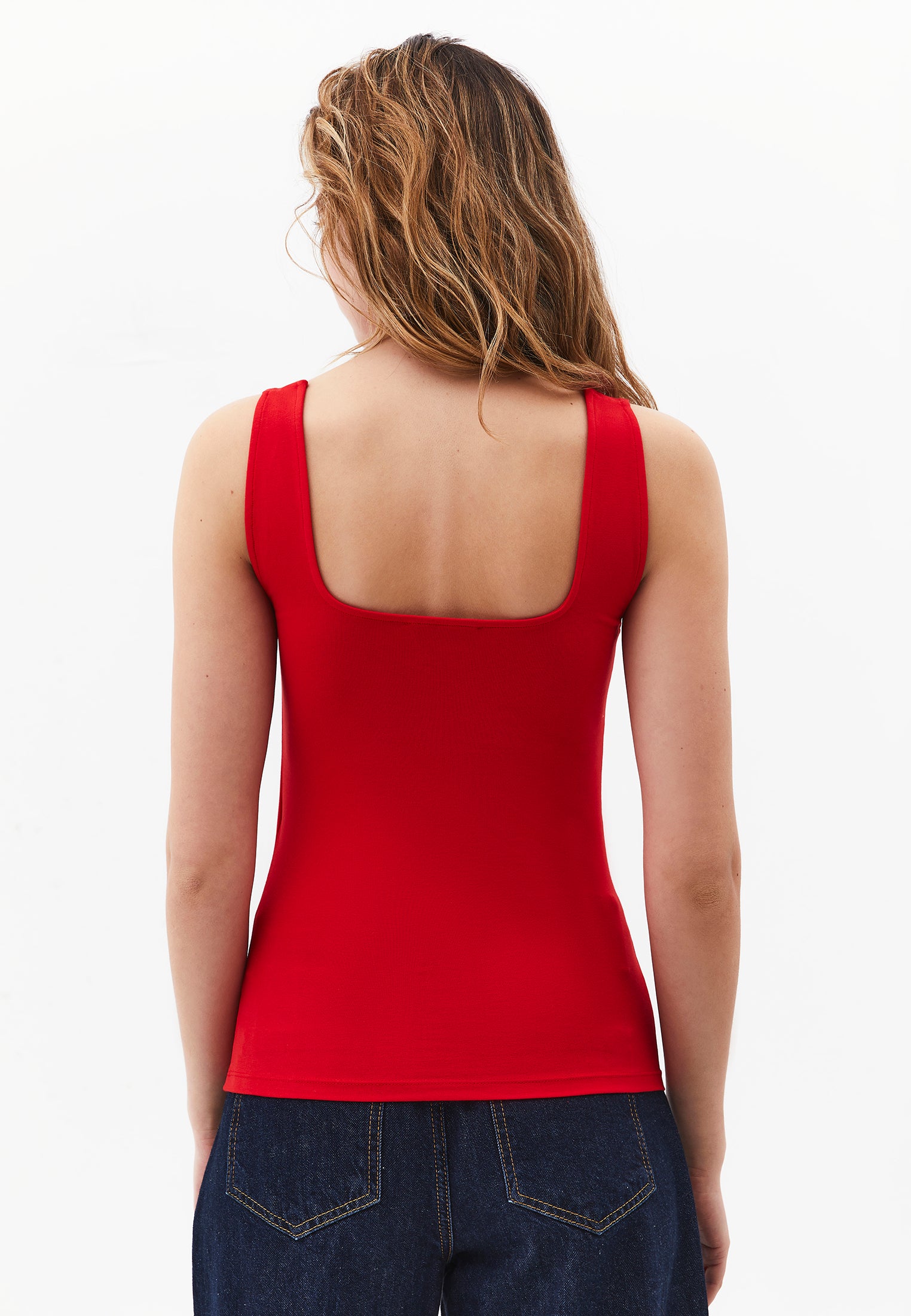 Square Neck Bodycon Tank Top - RACING RED