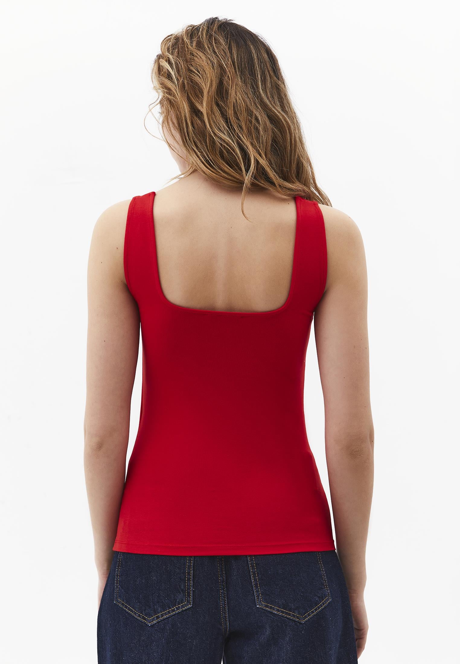 Square Neck Bodycon Tank Top - RACING RED