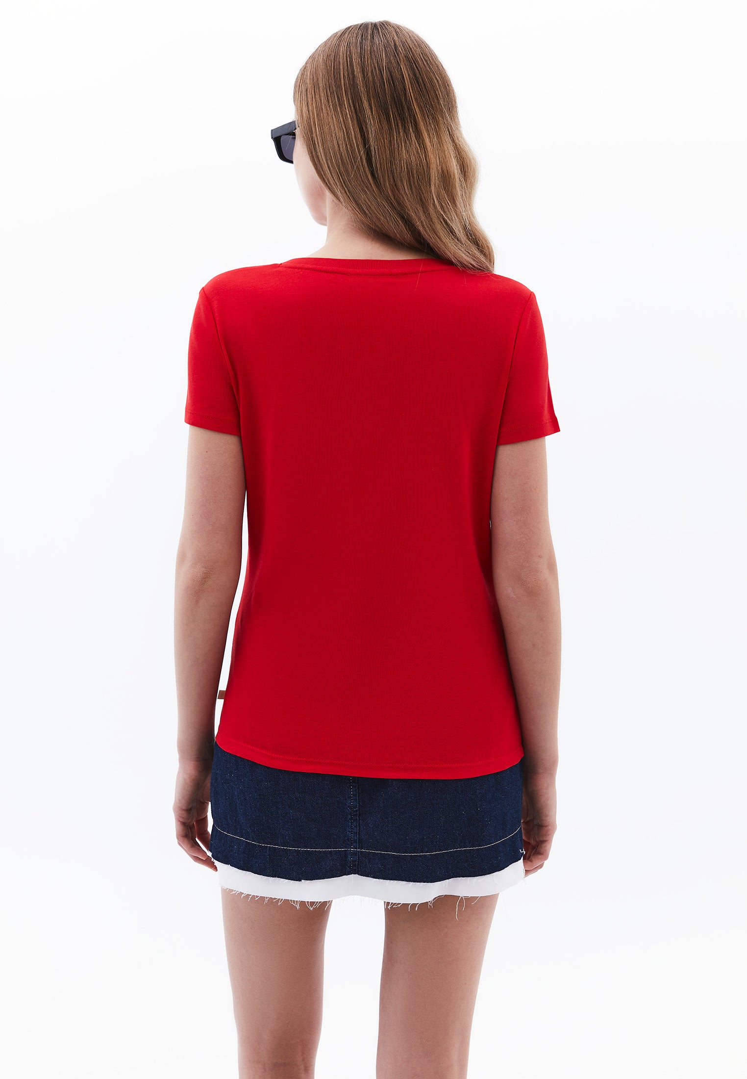 V Neck Short Sleeve T-Shirt - RACING RED