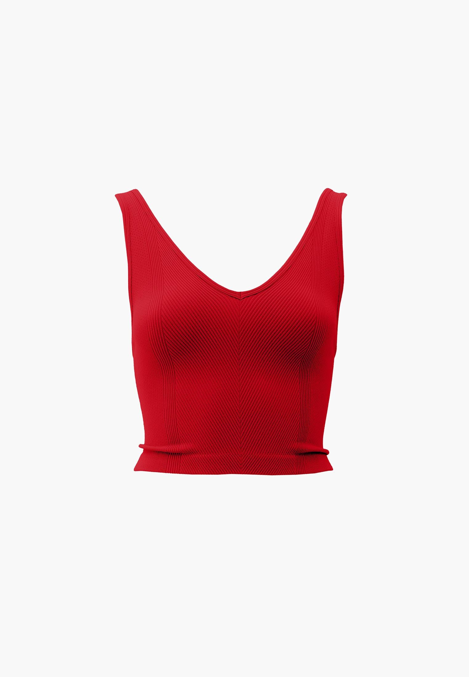 Cropped V Neck Tank Top - RACING RED
