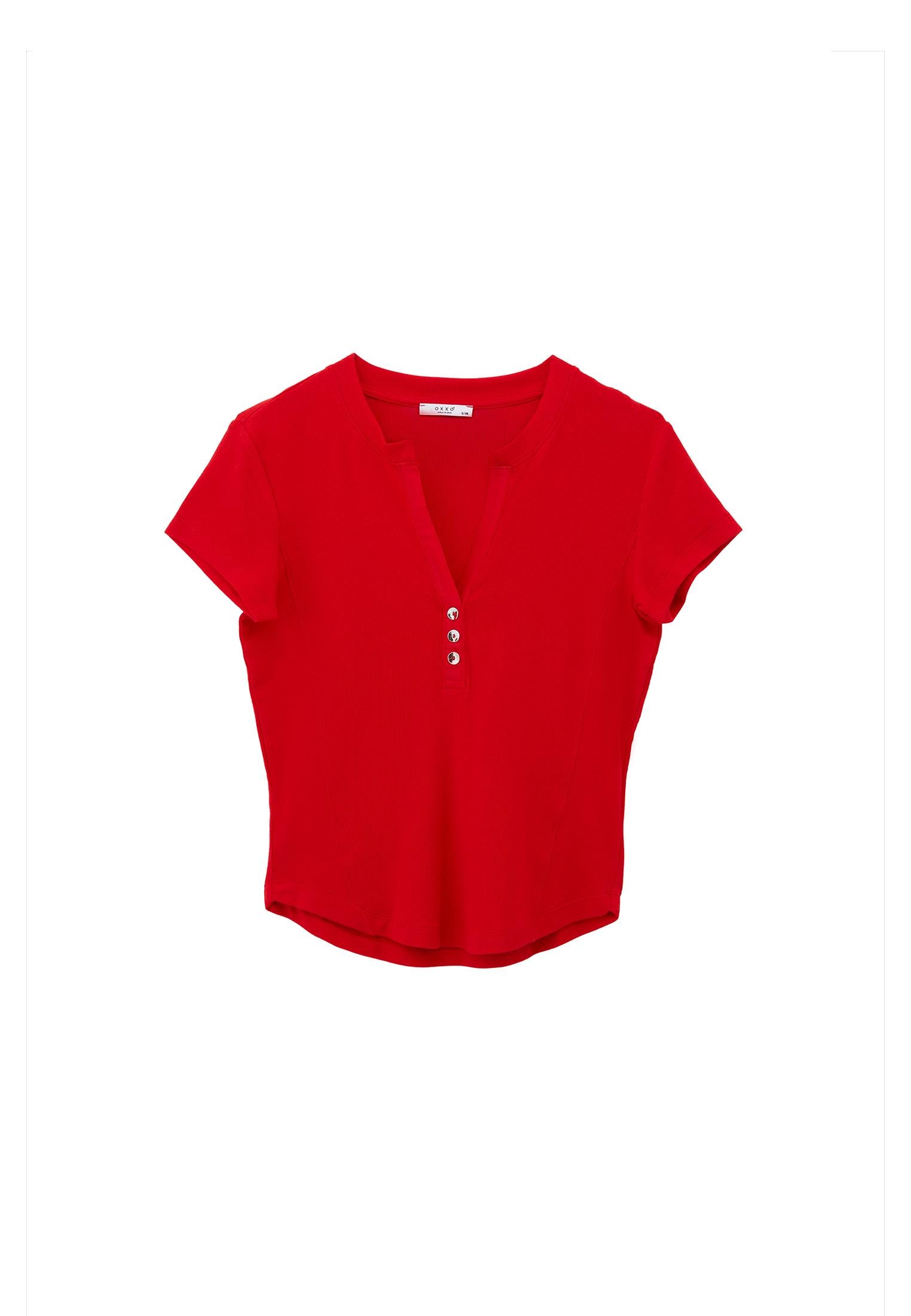 Button Detailed T-Shirt - RACING RED