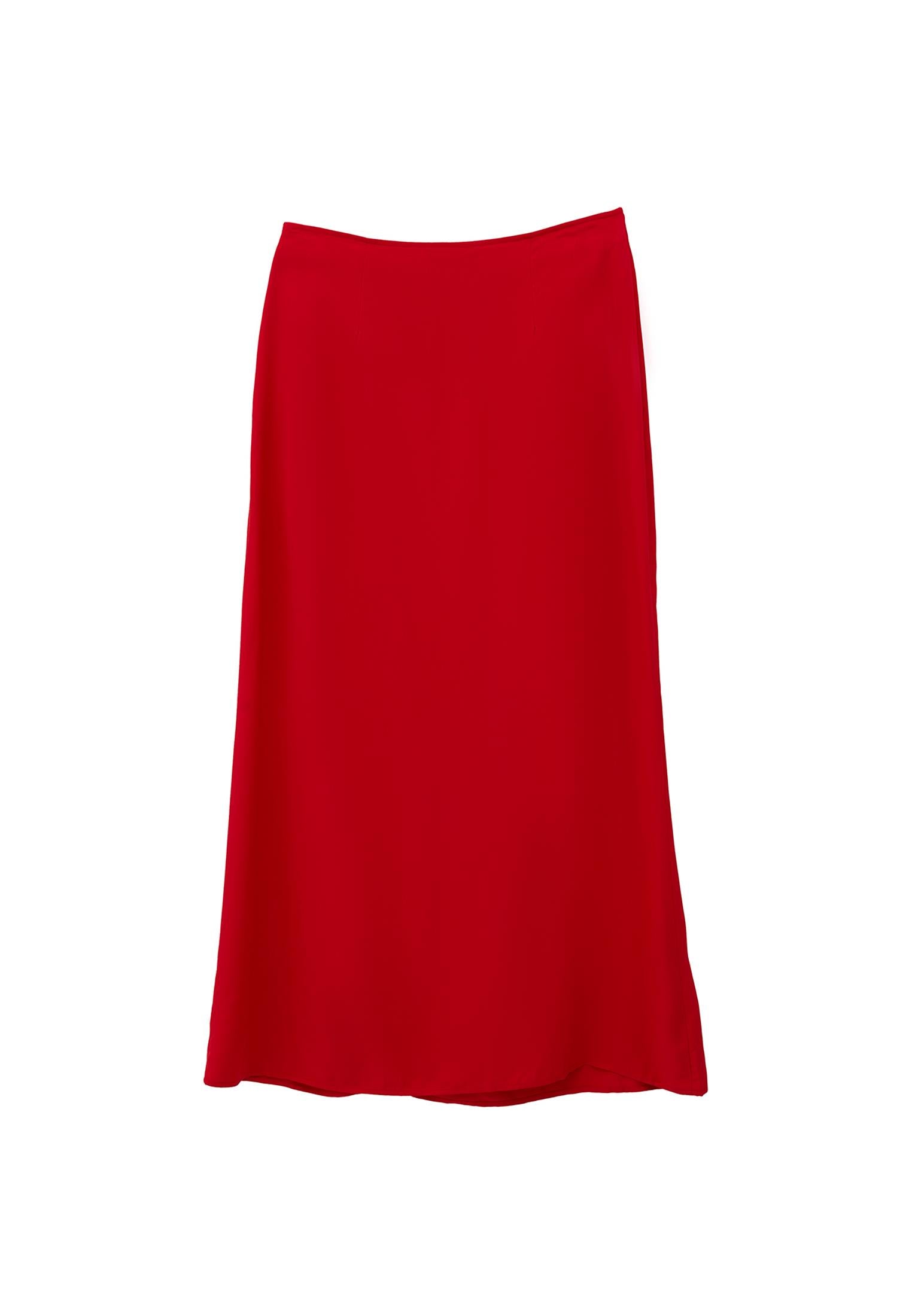 High Waist Long Satin Skirt - RACING RED