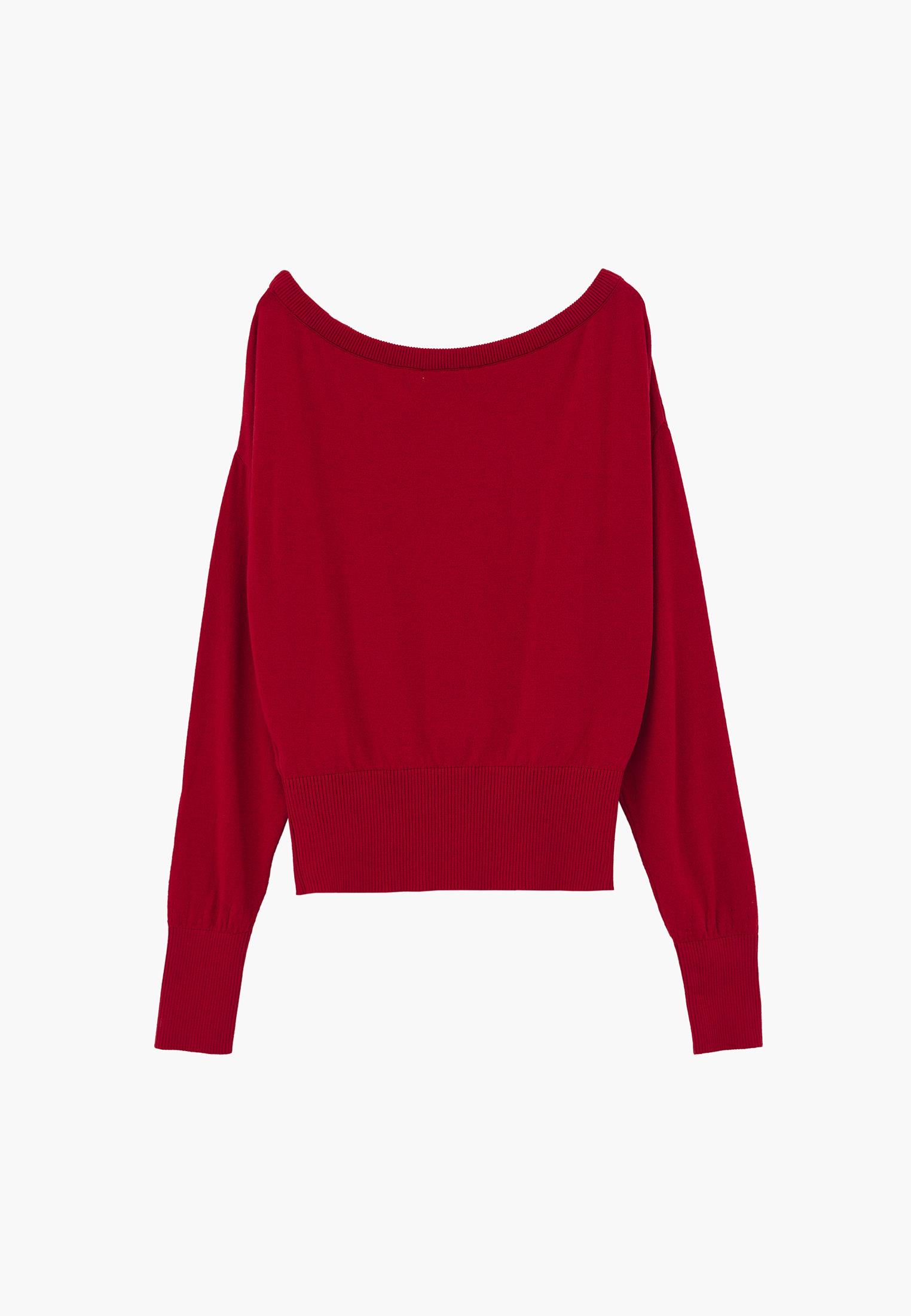 Boat Neck Long Sleeve Sweater - RACING RED