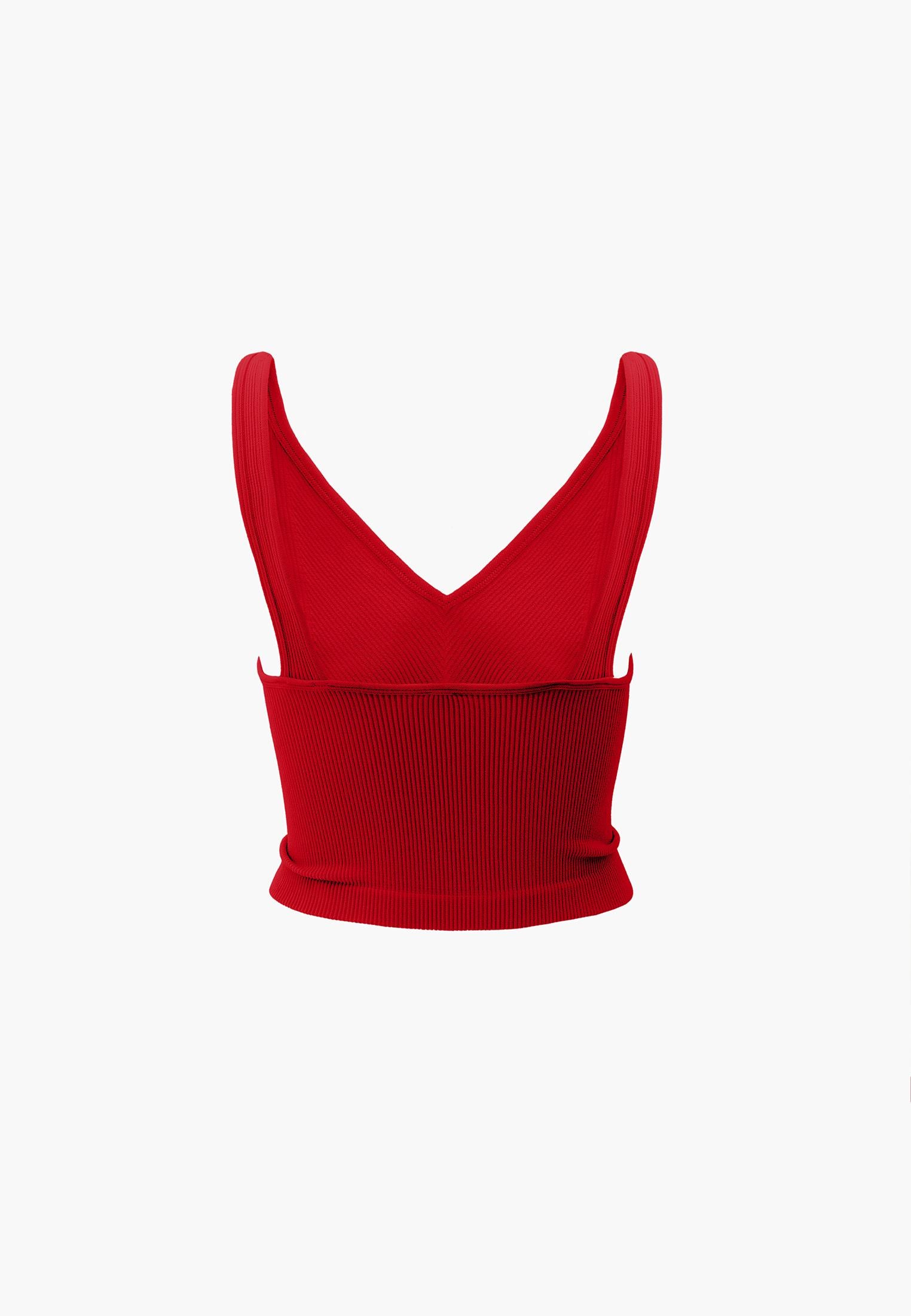 Cropped V Neck Tank Top - RACING RED