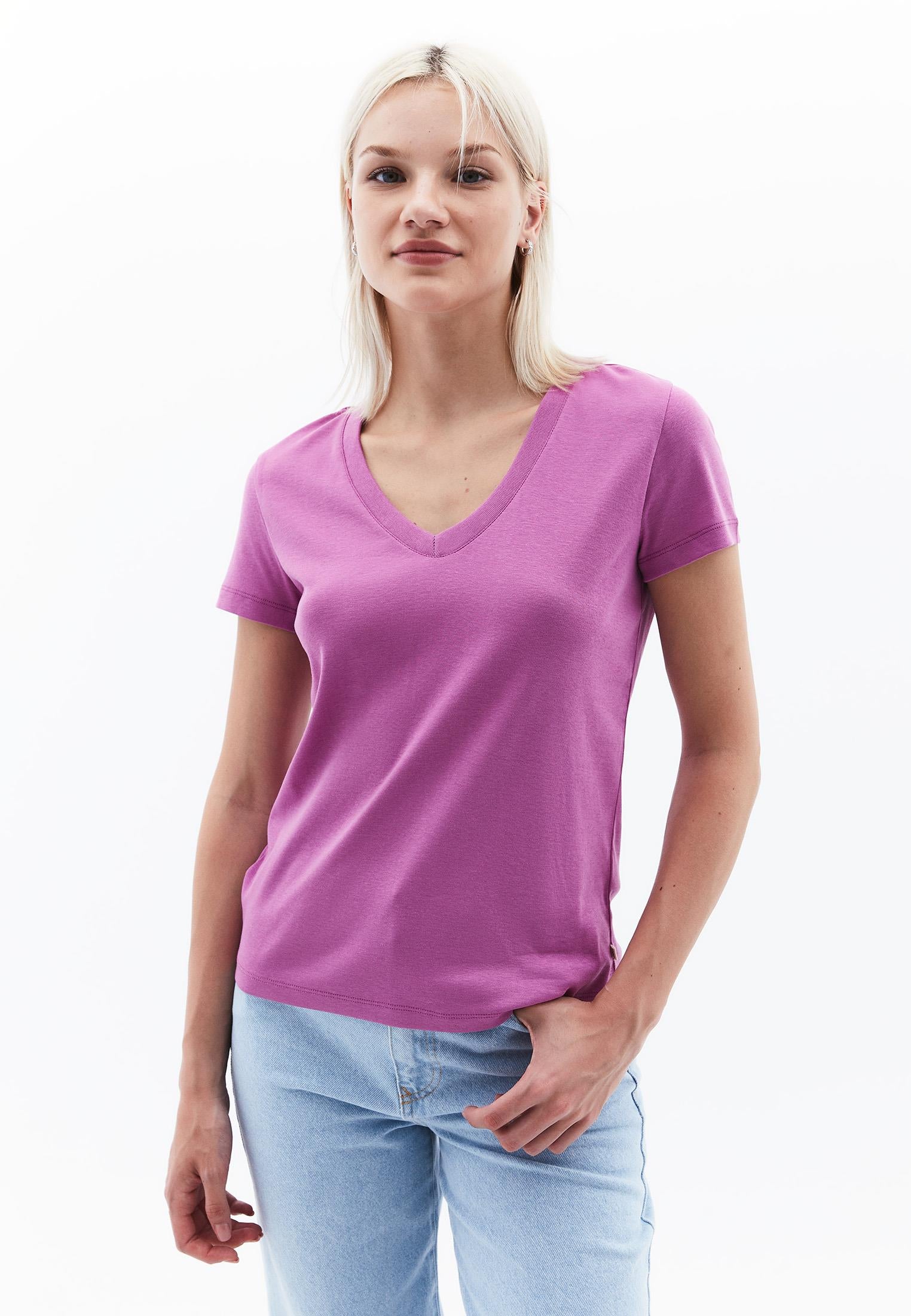 V Neck Short Sleeve Women's T-Shirt - RADIANT ORCHID