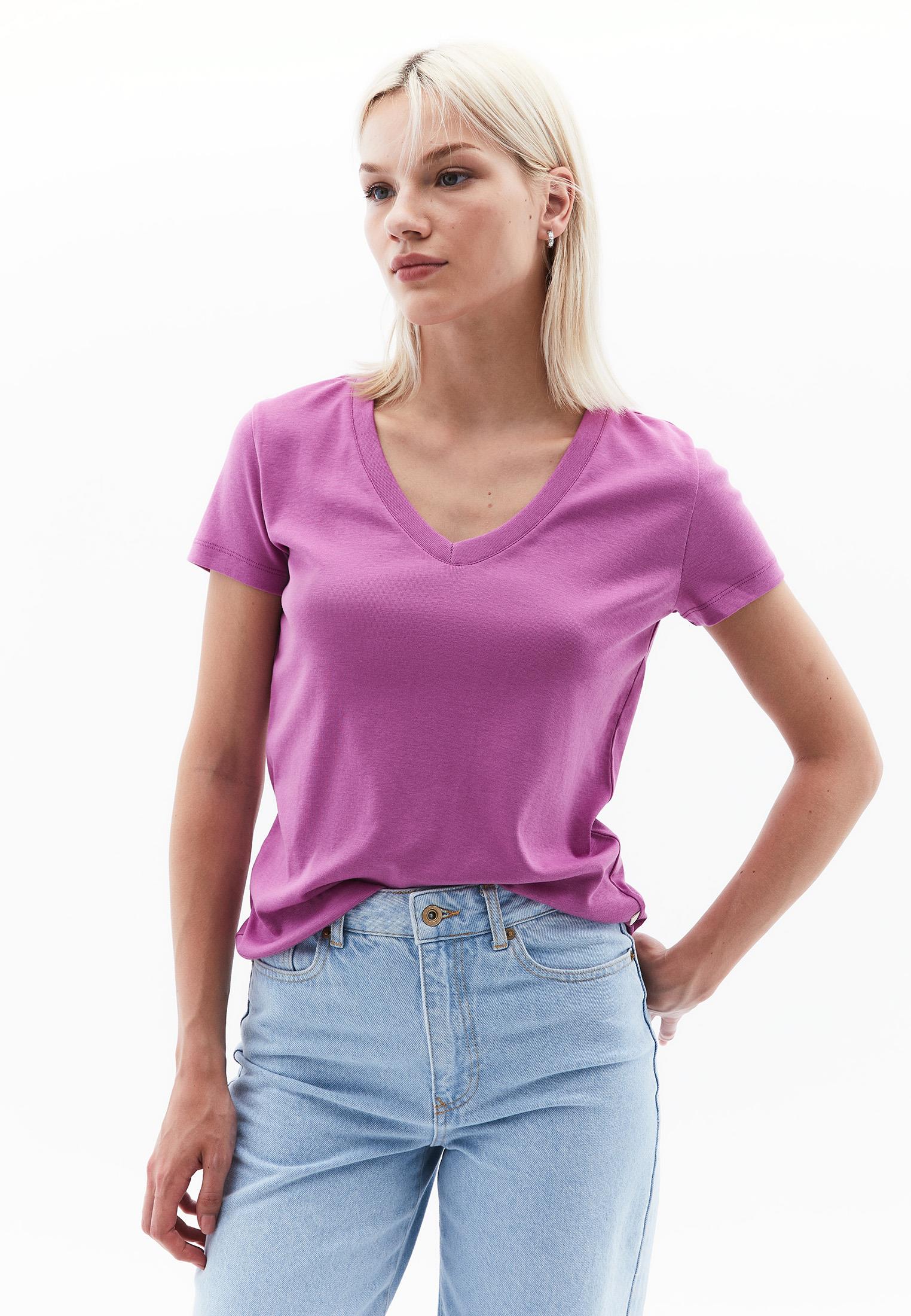 V Neck Short Sleeve Women's T-Shirt - RADIANT ORCHID