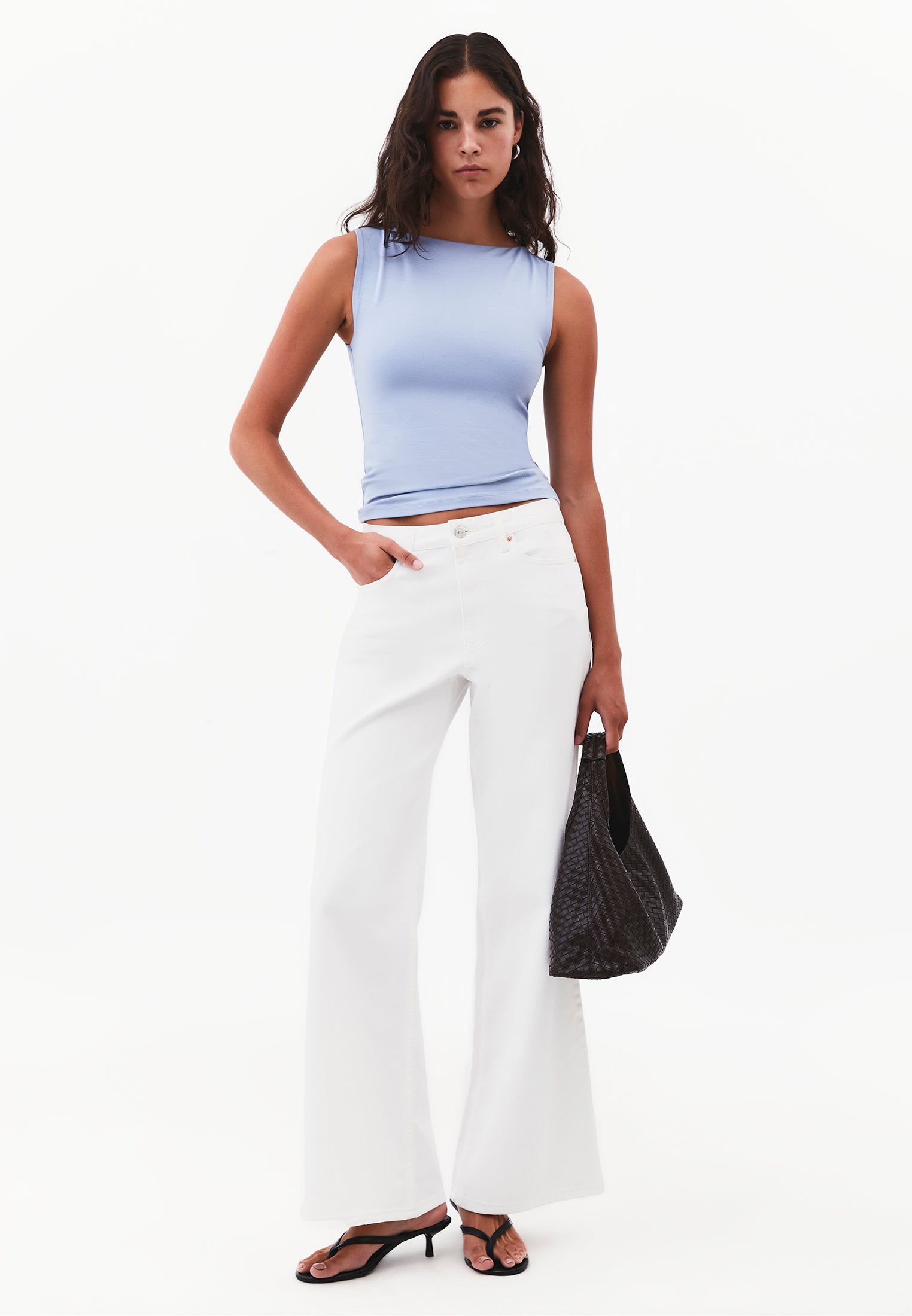 Boat Neck Bodycon Tank Top - RAIN WASHED