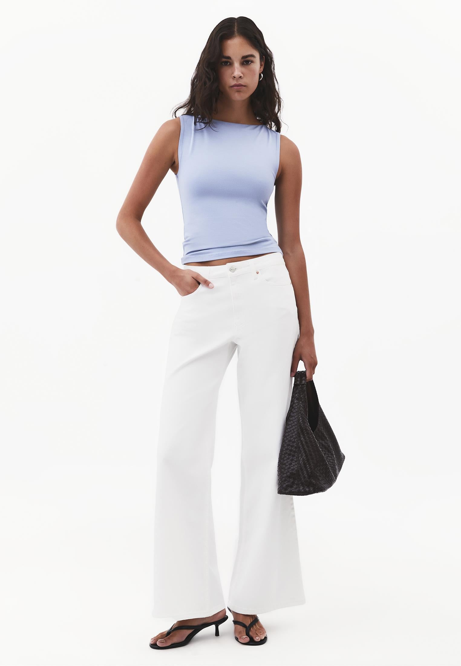 Boat Neck Bodycon Tank Top - RAIN WASHED