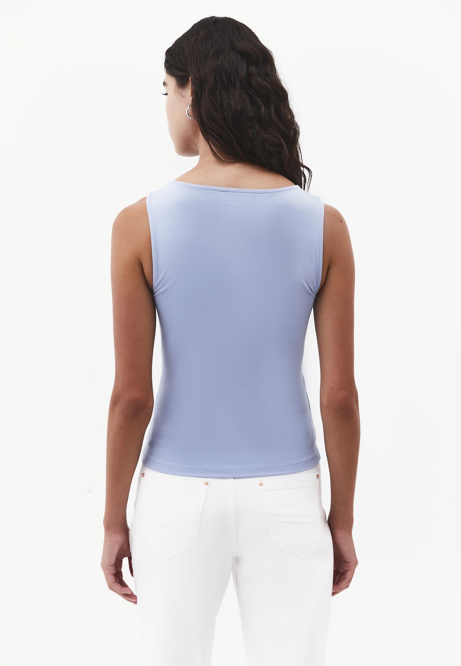 Boat Neck Bodycon Tank Top - RAIN WASHED
