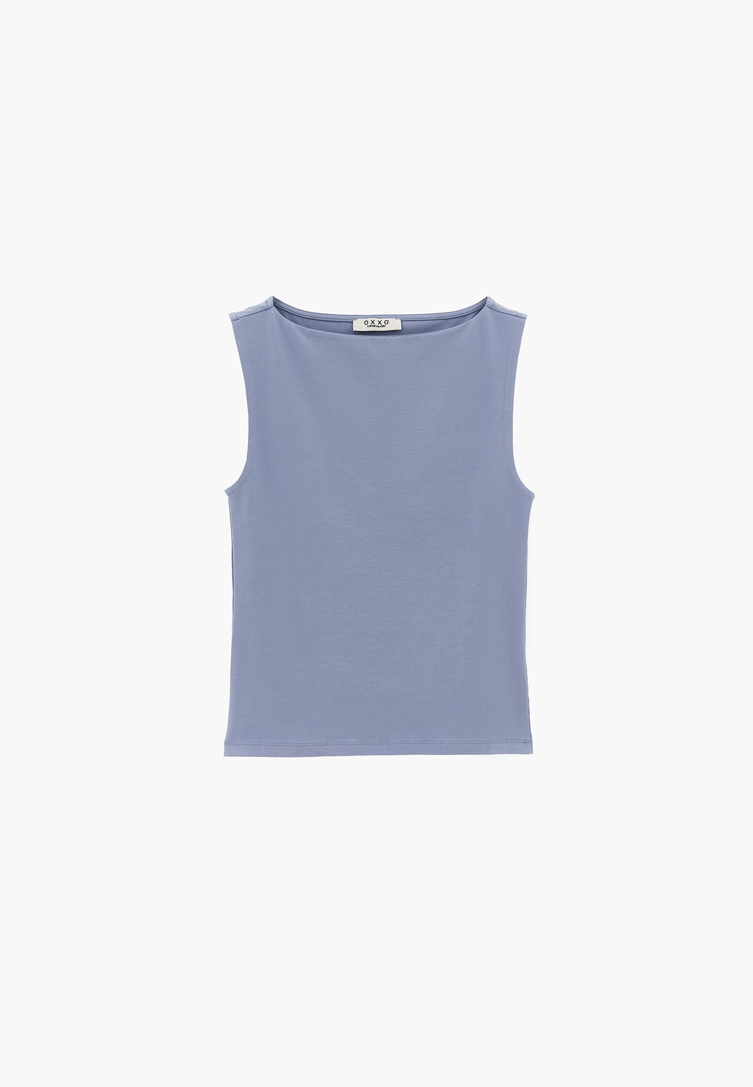 Boat Neck Bodycon Tank Top - RAIN WASHED