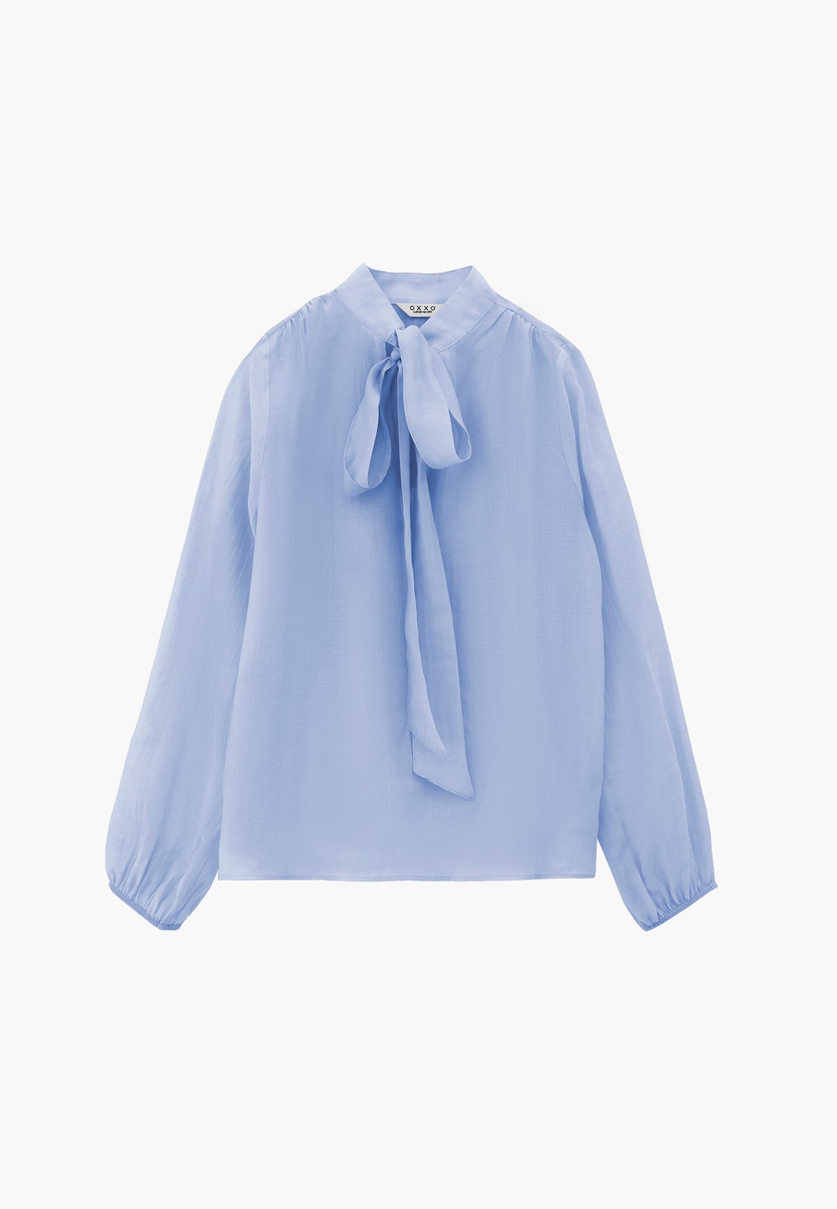 Long Sleeve Deep V-Neck Tie Front Blouse - RAIN WASHED
