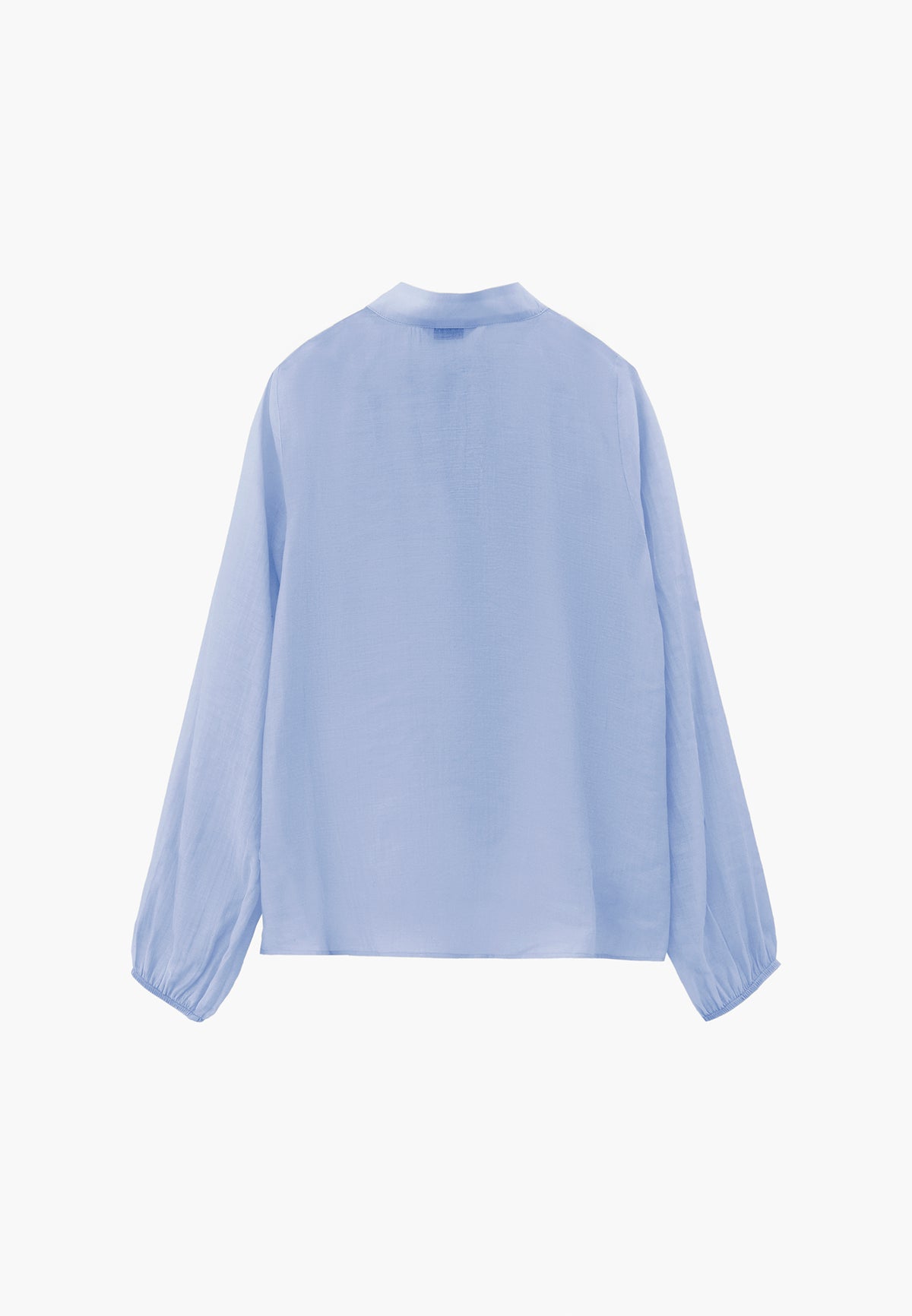 Long Sleeve Deep V-Neck Tie Front Blouse - RAIN WASHED