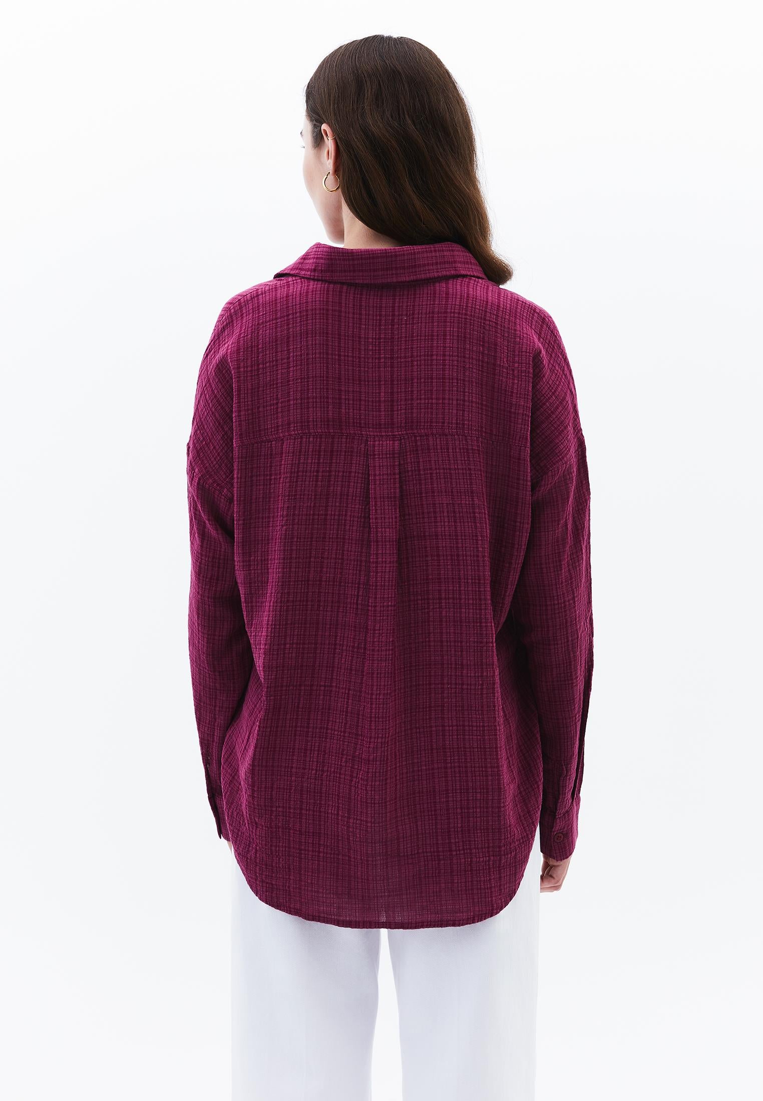 Button Detailed Oversize Long Sleeve Shirt - RASBERRY COULIS