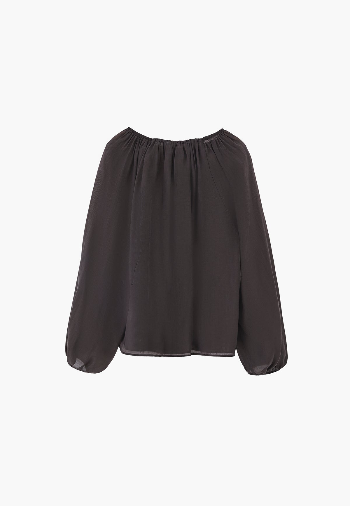Long Sleeve V-Neck Blouse with Elastic Detailing - RAVEN